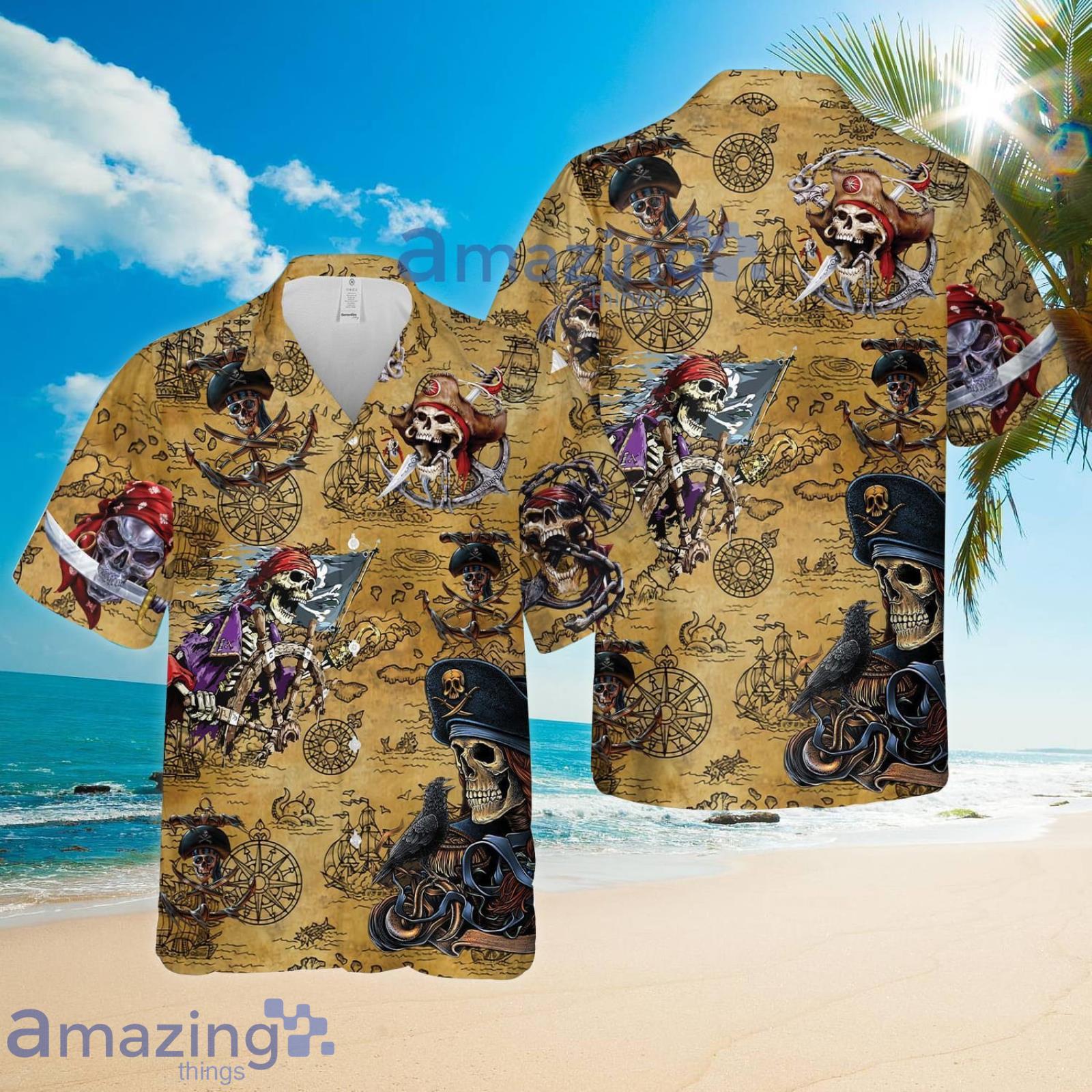 Skull New Ver sea map Pirate skull printing Summer Set Hawaiian Shirt And Shorts image Skull New Ver sea map Pirate skull printing Summer Set Hawaiian Shirt And Shorts Product Photo 2