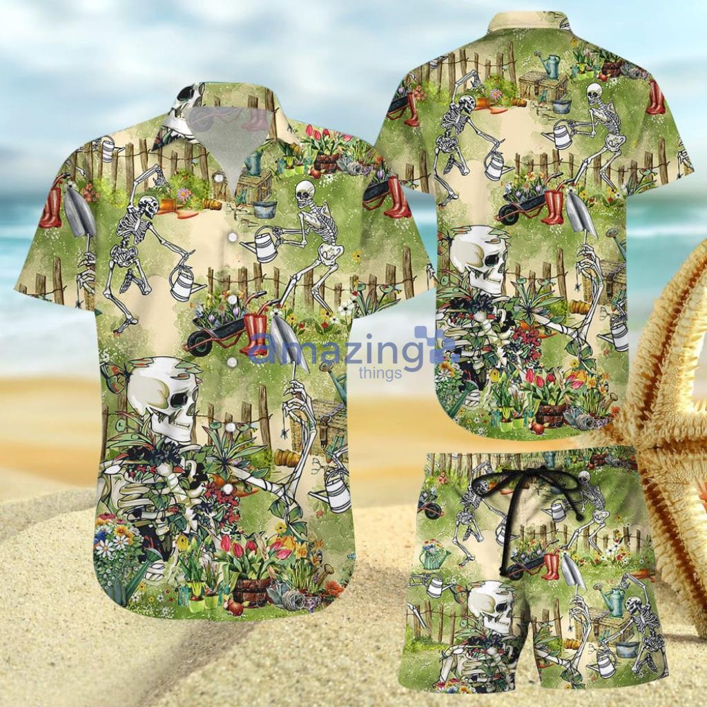 Skulls Farmer Gardening Tools Flowers Hawaiian Shirt And Short - Skulls Farmer Gardening Tools Flowers Hawaiian Shirt And Short