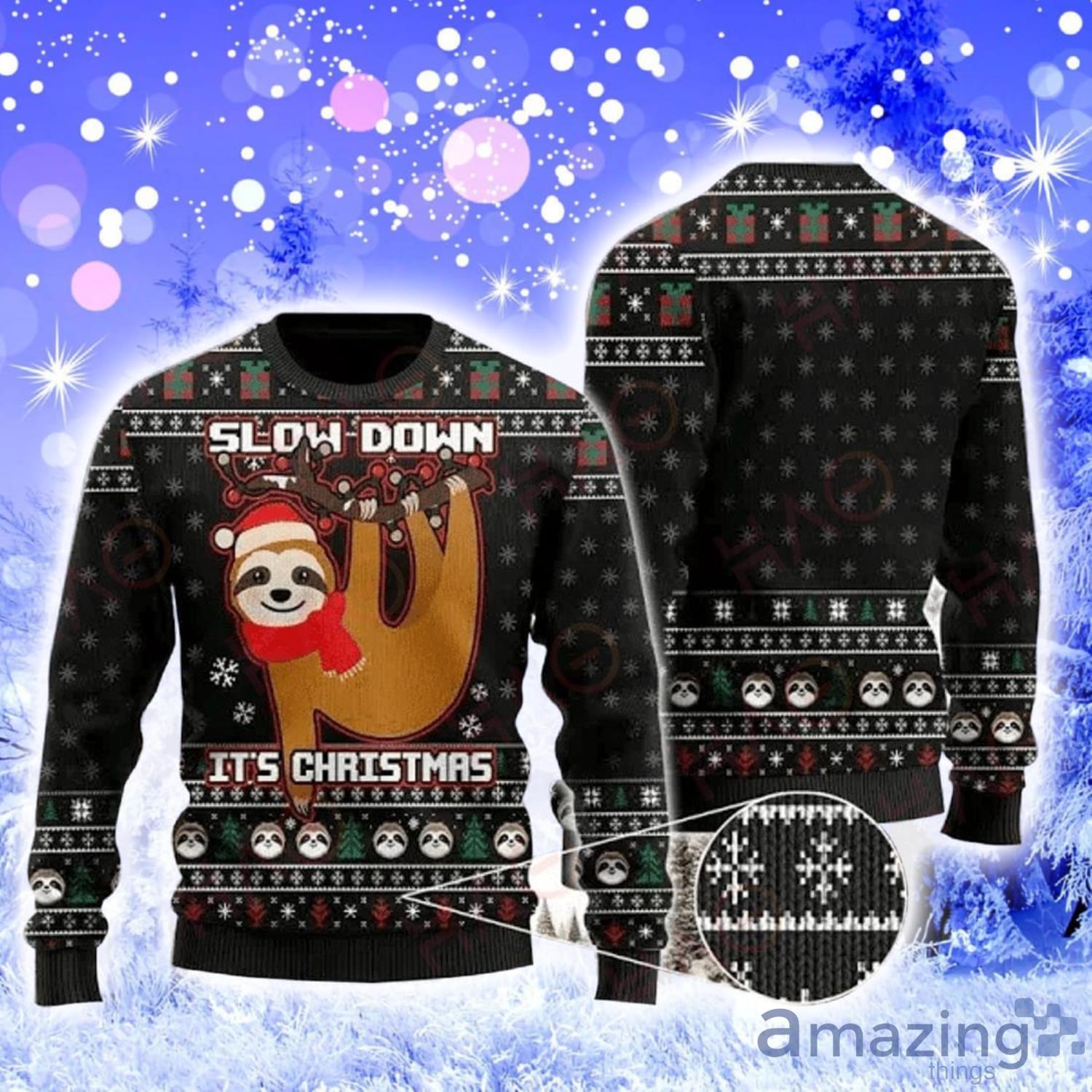 Sloth Slow Down It’s Xmas Knitting Pattern Christmas 3D Sweater Product Photo 1