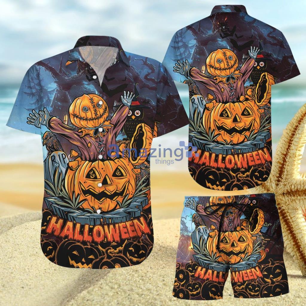 Spooky Masked Man Comes Out Pumpkin Hawaiian Shirt And Short - Spooky Masked Man Comes Out Pumpkin Hawaiian Shirt And Short