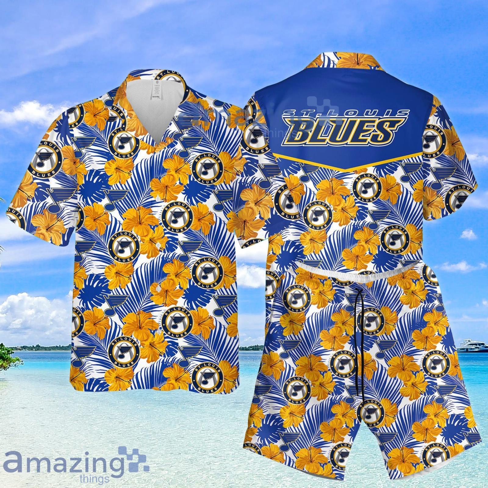 St. Louis Blues Hibiscus Summer Set Hawaiian Shirt And Shorts Product Photo 1