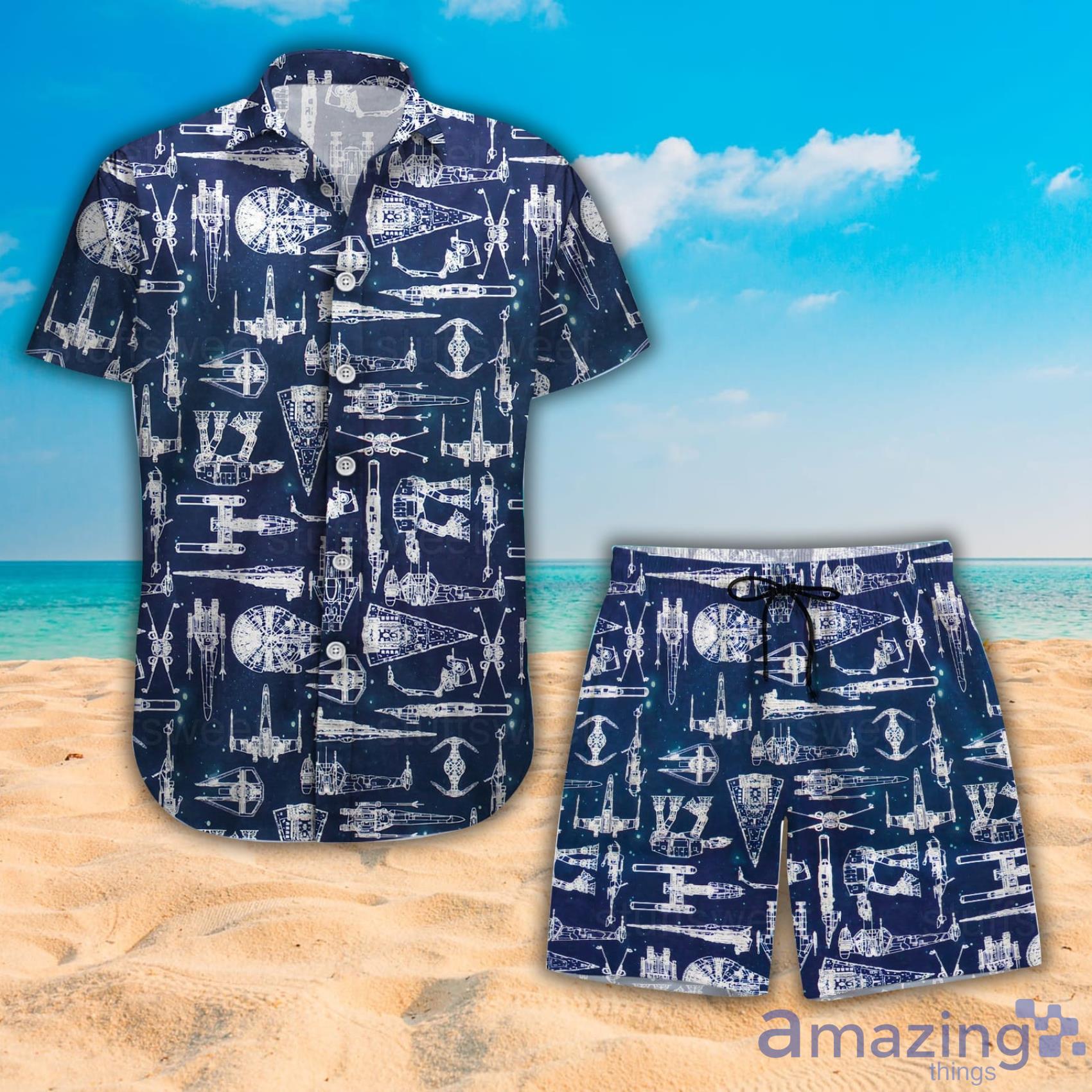 Star Wars Space Ship Battle Navy Short Sleeve Hawaiian Shirt And Beach Short Product Photo 1