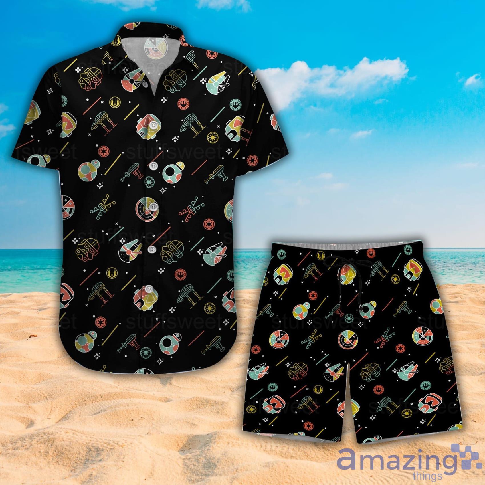 StarWars Icons Pattern Black Summer Hawaiian Shirt And Beach Short Product Photo 1