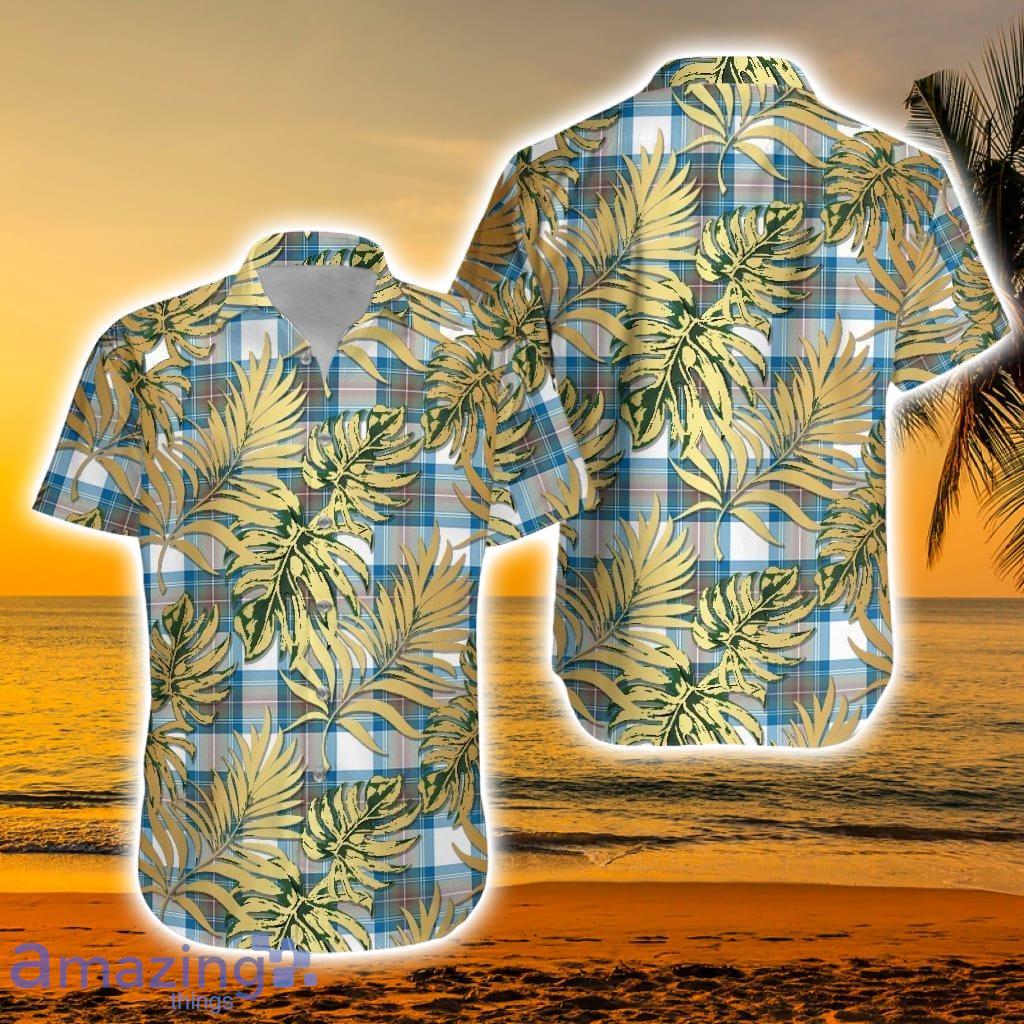 Stewart Muted Blue Tartan Vintage Leaves Hawaiian Shirt - Stewart Muted Blue Tartan Vintage Leaves Hawaiian Shirt
