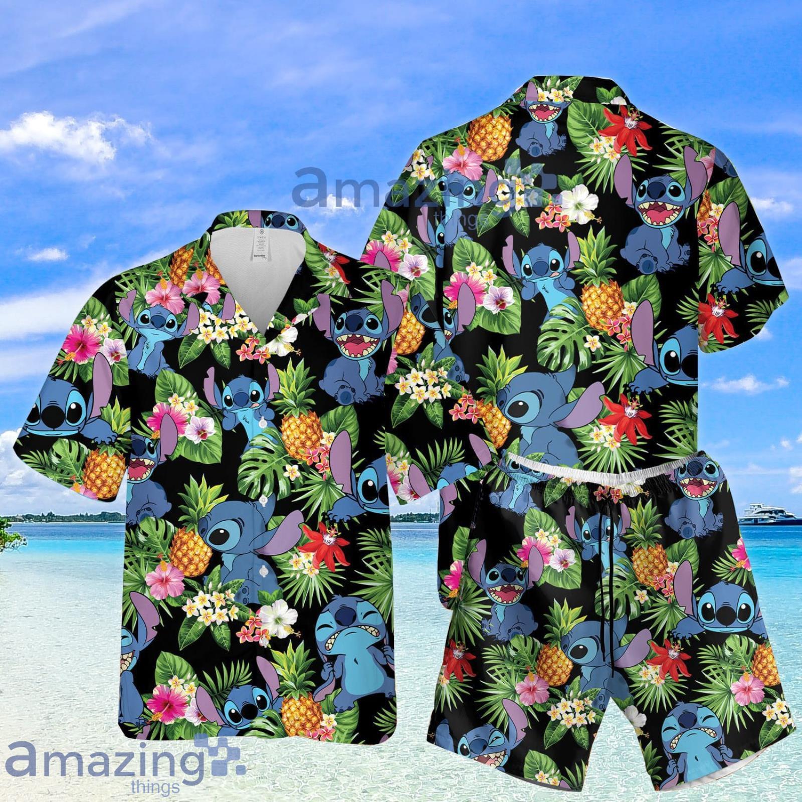 Stitch Pineapple Tropical Flower Summer Set Hawaiian Shirt And Shorts Product Photo 1
