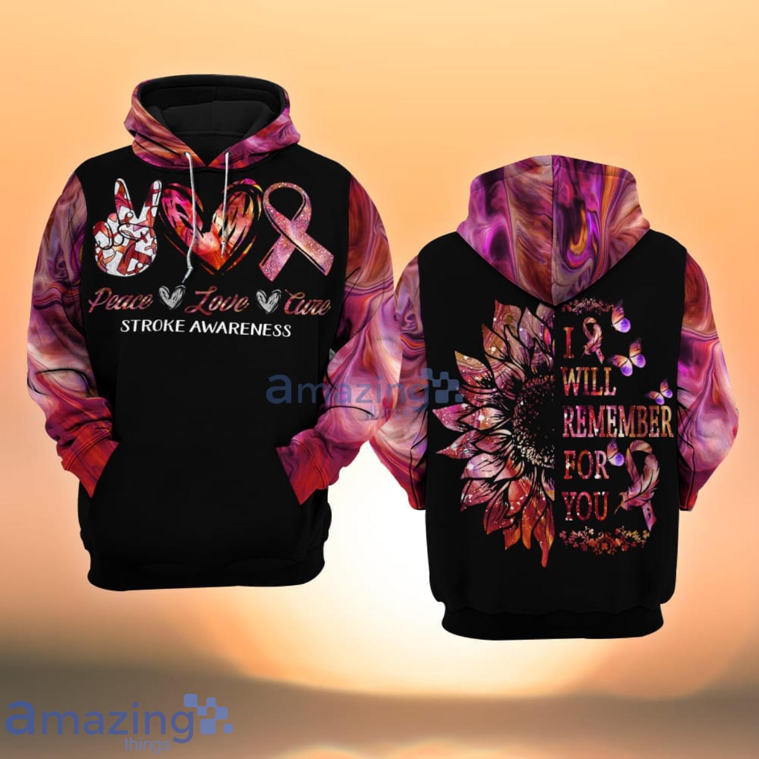 Stroke Awareness I Will Remember For You Sunflower All Over Print 3D Hoodie Product Photo 1