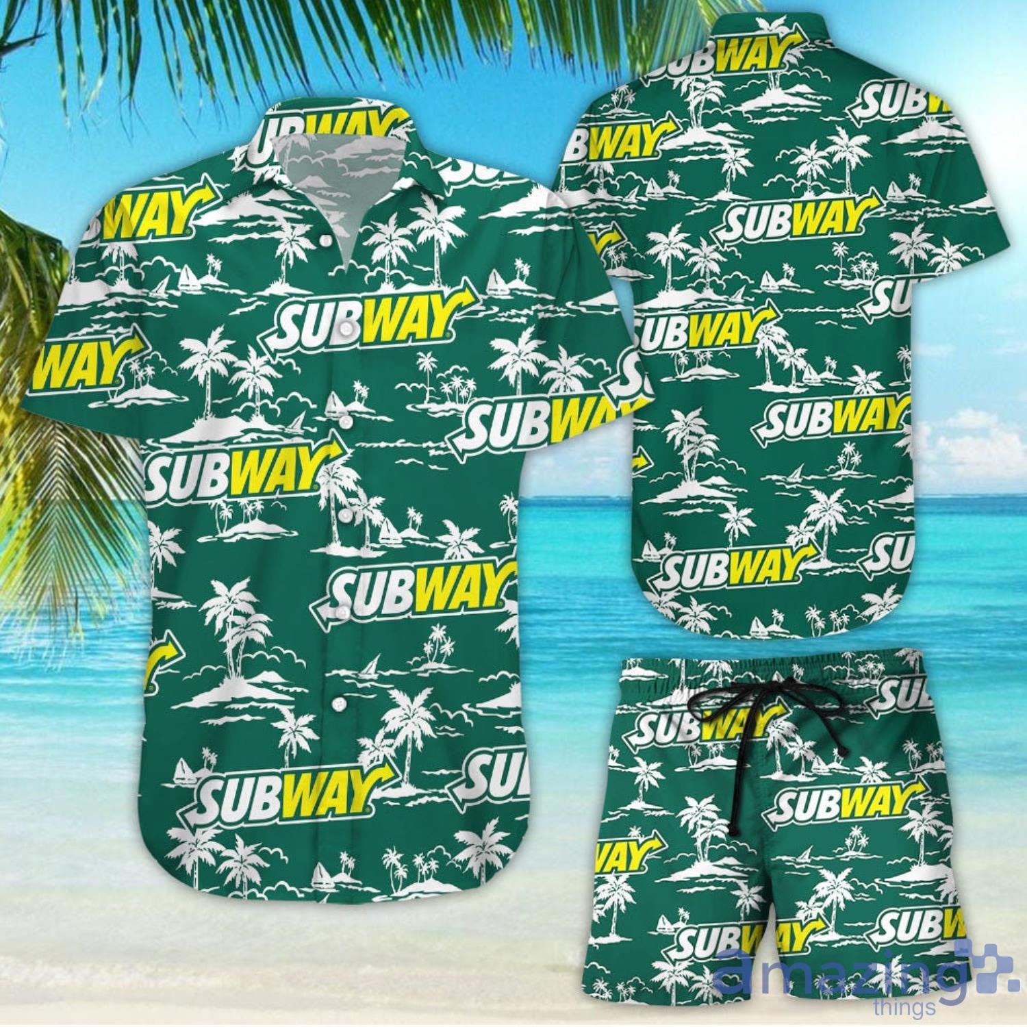 Subway Tropical Flower Green Aloha Hawaiian Shirt And Beach Short Set Product Photo 1
