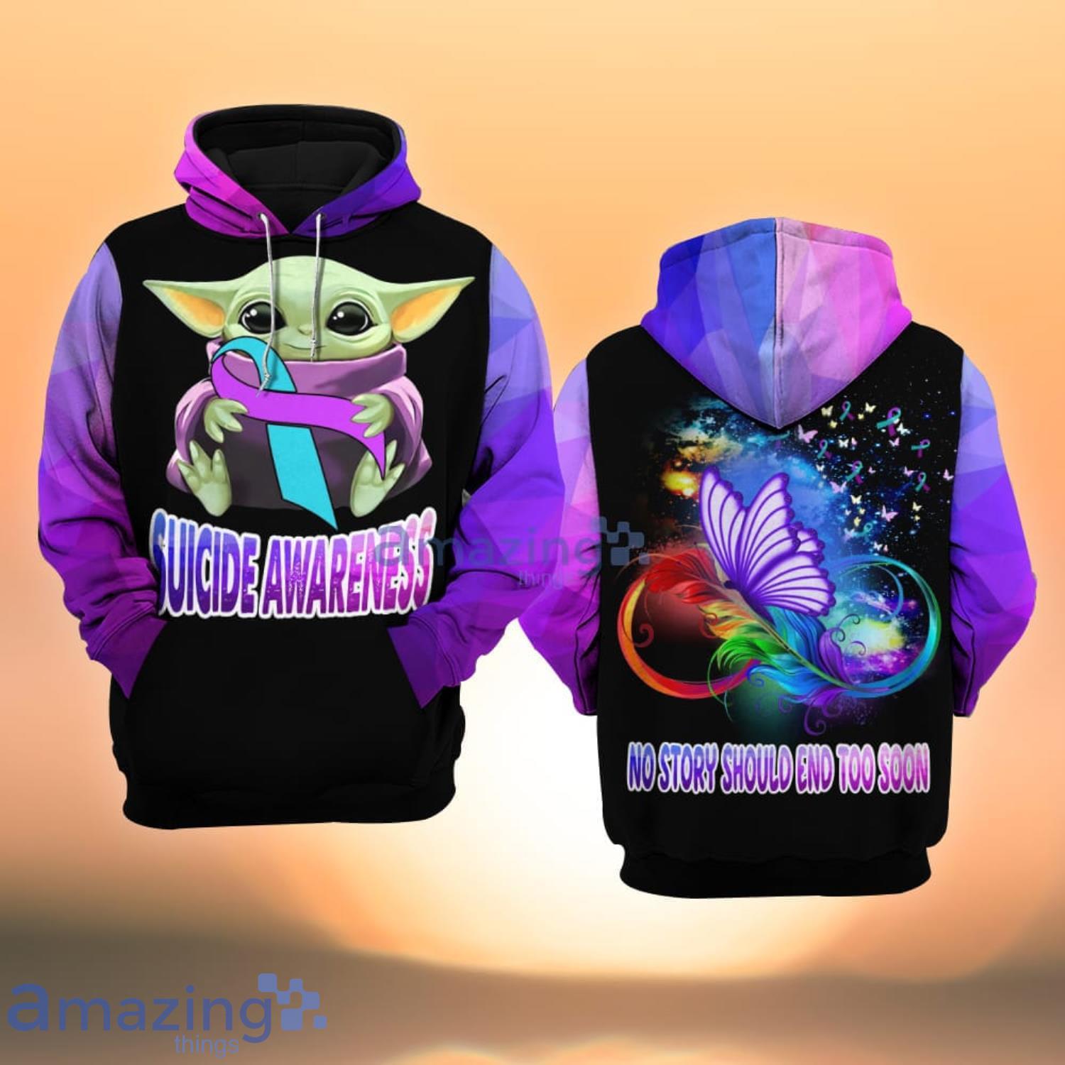 Suicide Awareness Baby Yoda Butterfly All Over Print 3D Hoodie Product Photo 1