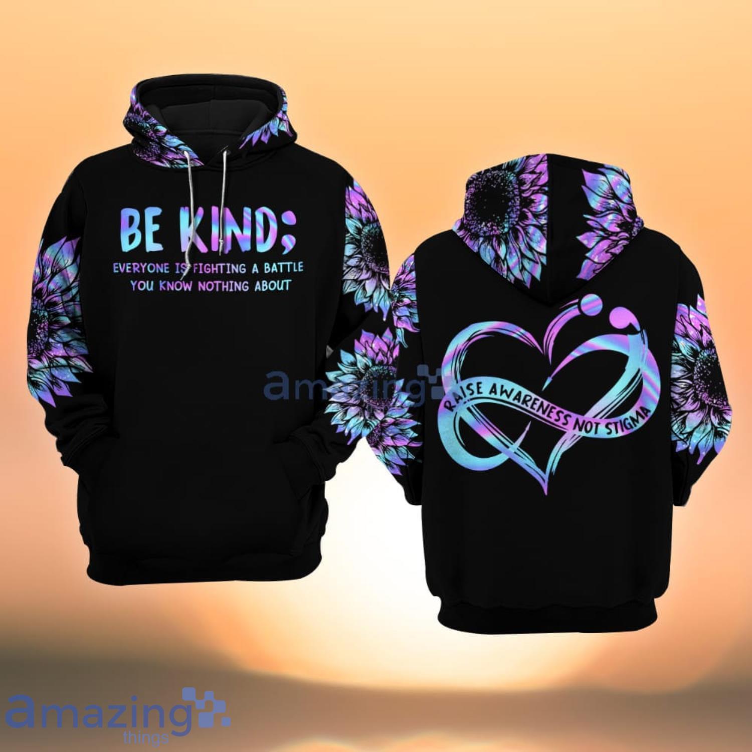 Suicide Awareness Be Kind Sunflower All Over Print 3D Hoodie Product Photo 1