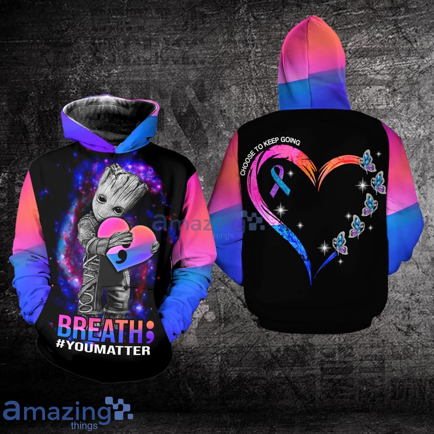 Suicide Awareness Breath You Matter Baby Groot All Over Print 3D Hoodie Product Photo 1