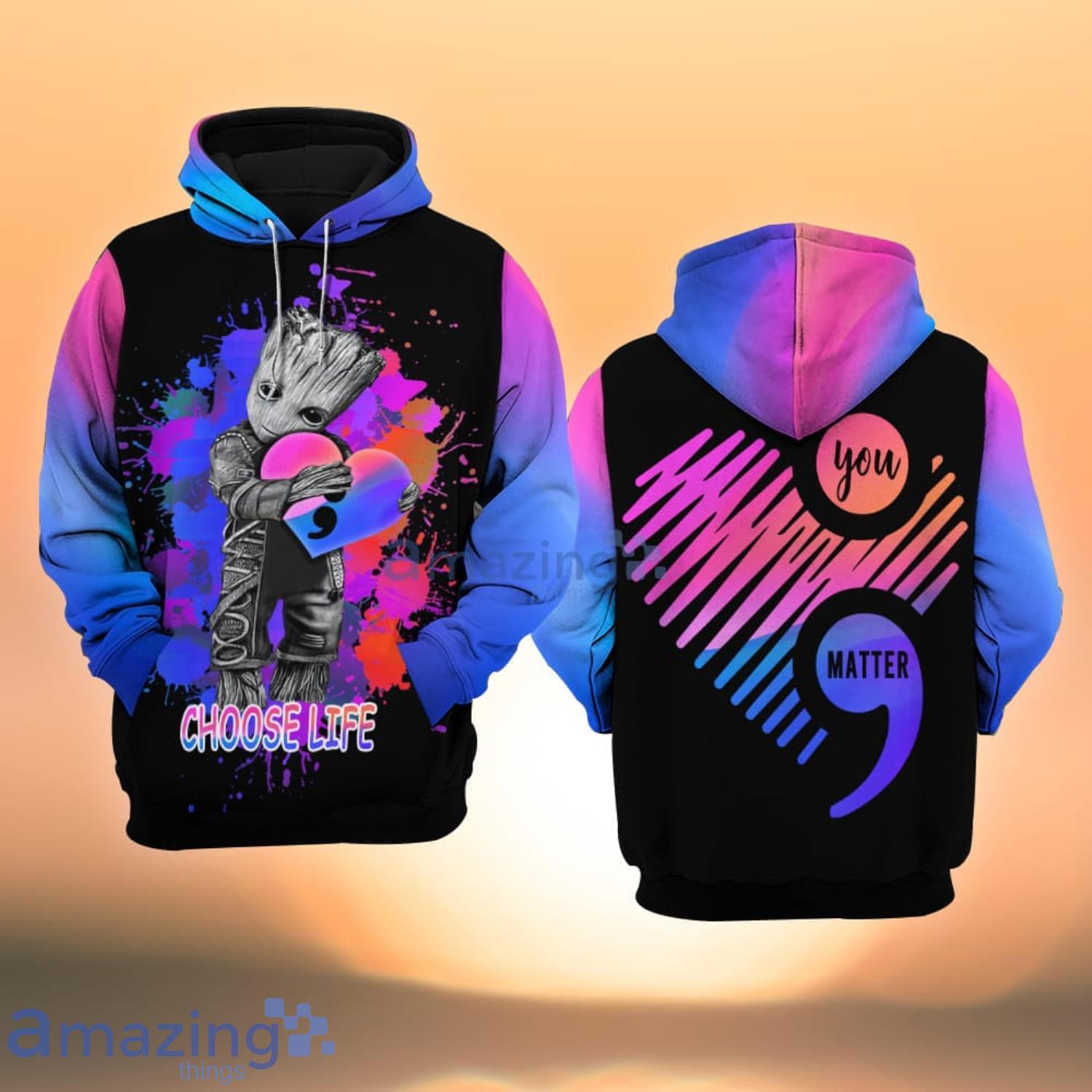 Suicide Awareness Choose Life Baby Groot All Over Print 3D Hoodie Product Photo 1