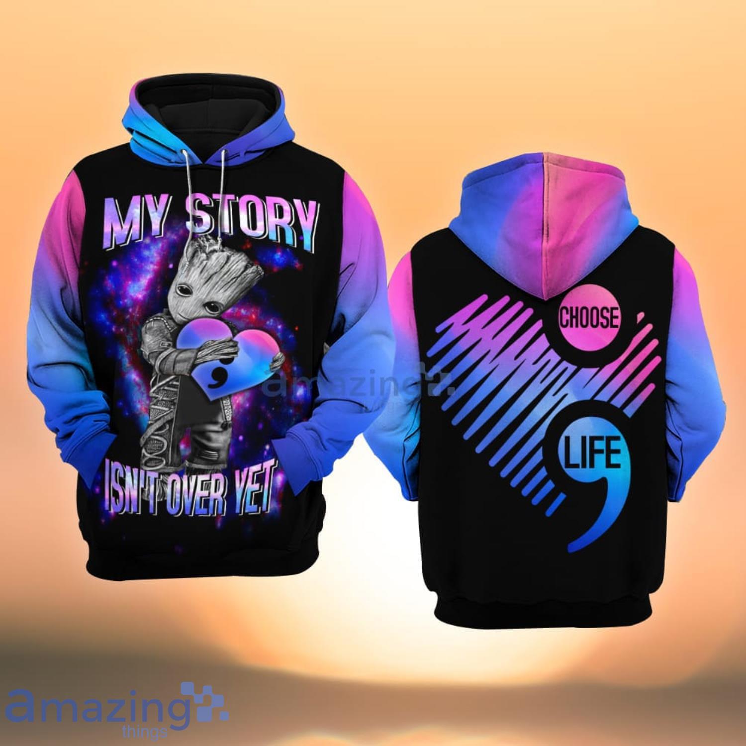 Suicide Awareness Choose Life Baby Groot Purple And Black All Over Print 3D Hoodie Product Photo 1