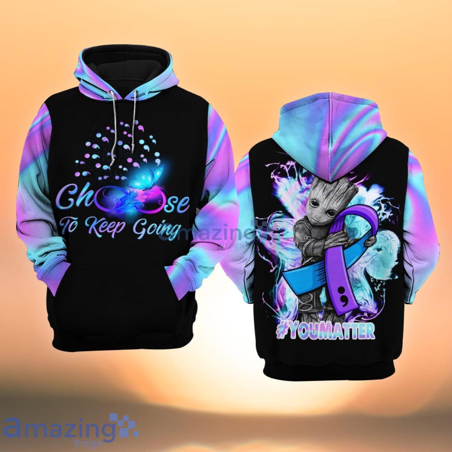 Suicide Awareness Choose To Keep Going Baby Groot All Over Print 3D Hoodie Product Photo 1