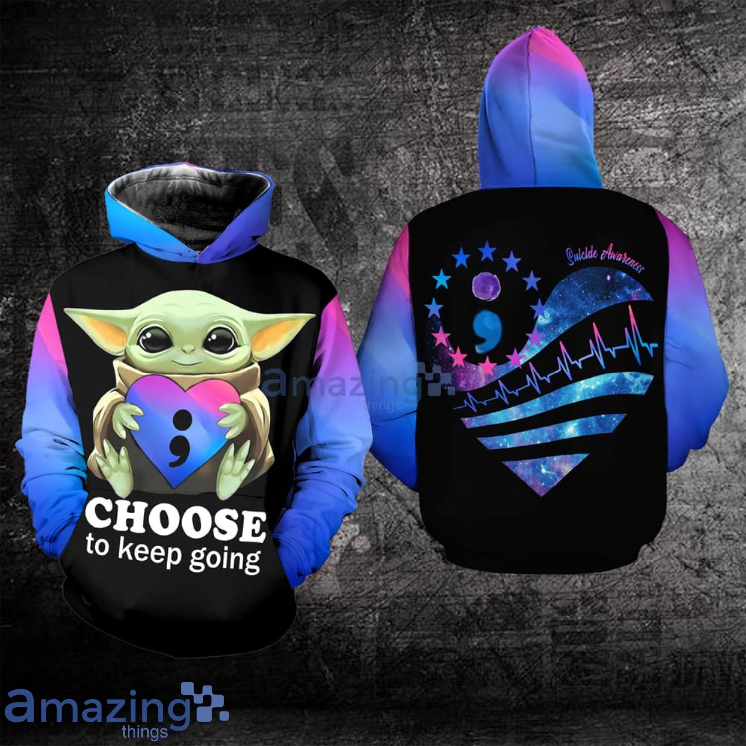 Suicide Awareness Choose To Keep Going Baby Yoda Lover All Over Print 3D Hoodie Product Photo 1