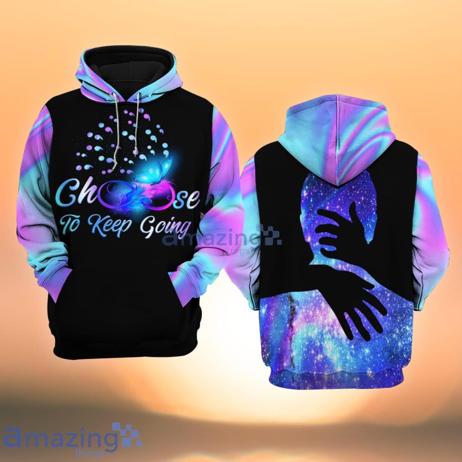 Suicide Awareness Choose To Keep Going Black And Purple All Over Print 3D Hoodie Product Photo 1