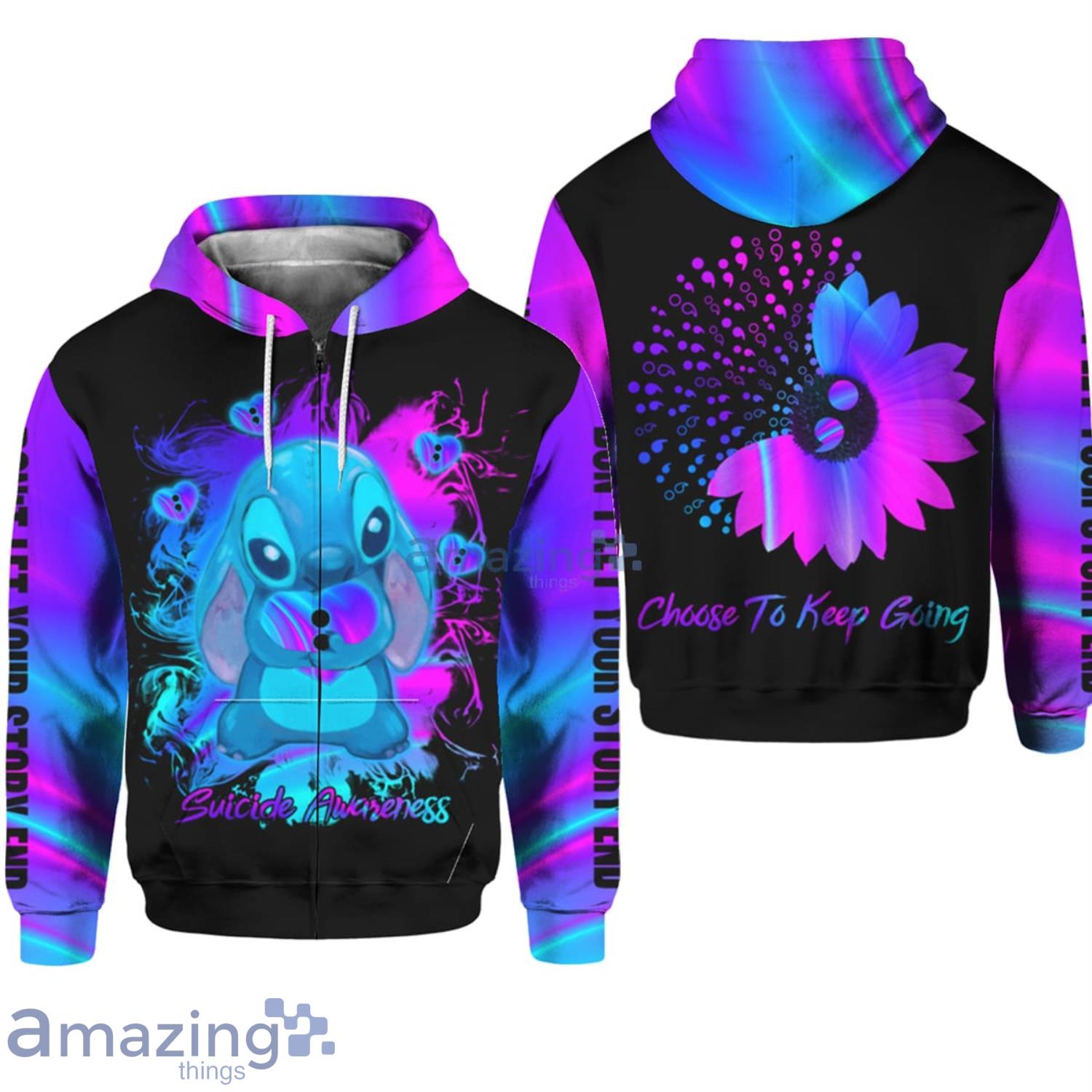 Suicide Awareness Choose To Keep Going Stich Sunflower All Over Print 3D Hoodie Product Photo 1