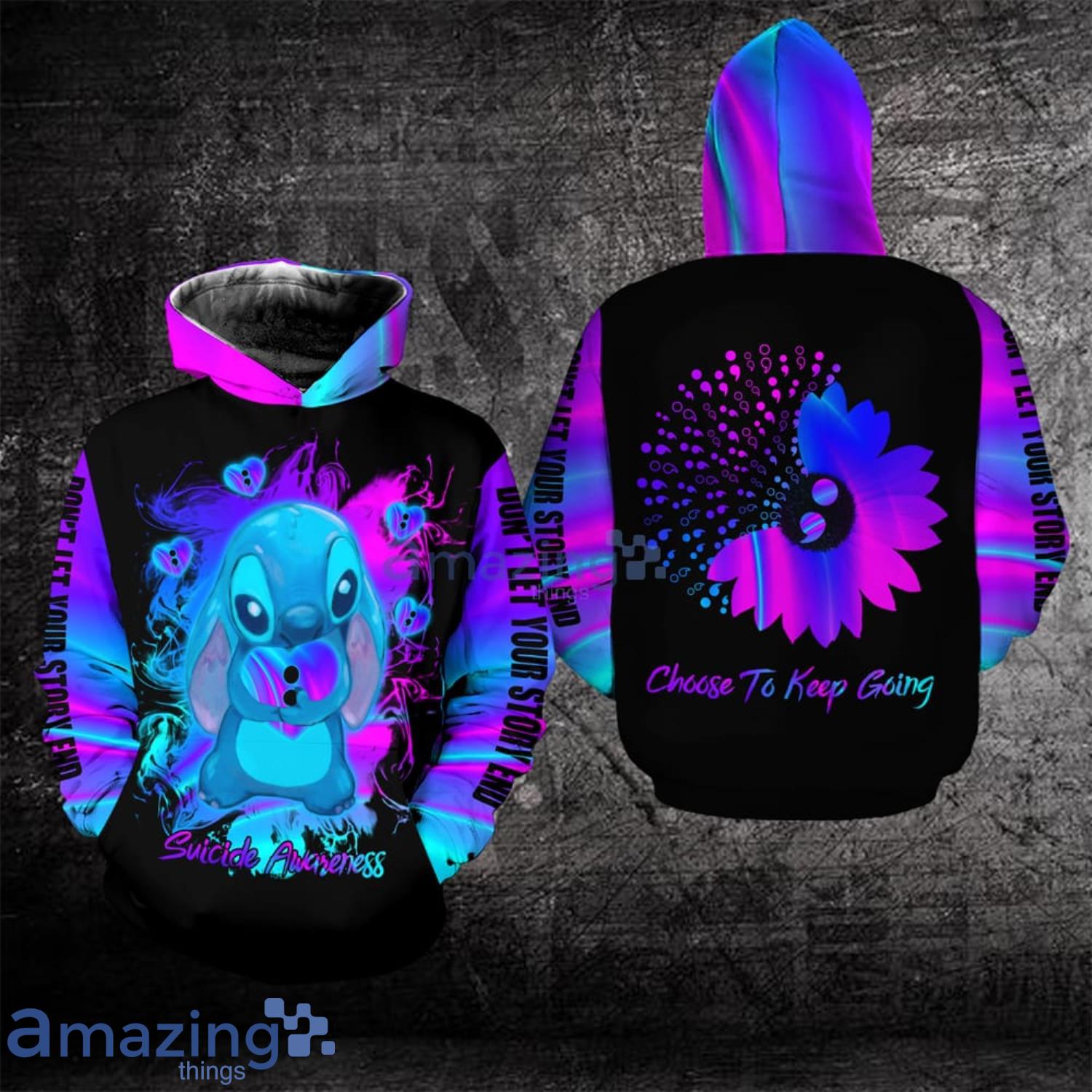 Suicide Awareness Choose To Keep Going Stitch Sunflower All Over Print 3D Hoodie Product Photo 1
