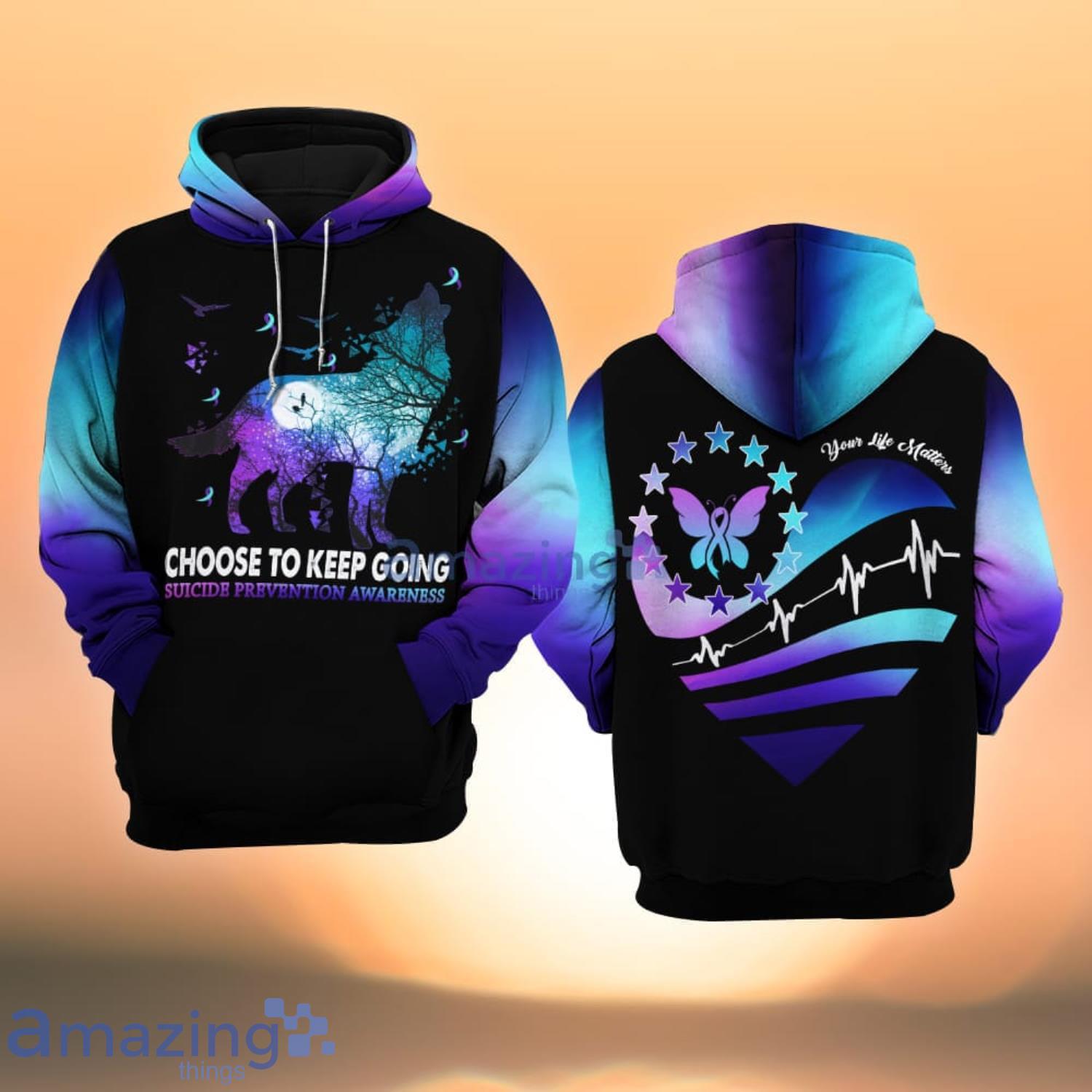 Suicide Awareness Choose To Keep Going Wofl All Over Print 3D Hoodie Product Photo 1