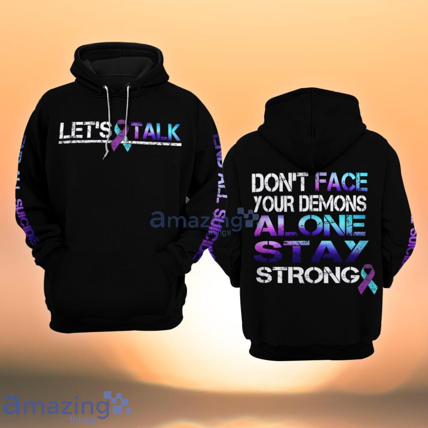 Suicide Awareness Don’t Face Your Demons Alone All Over Print 3D Hoodie Product Photo 1
