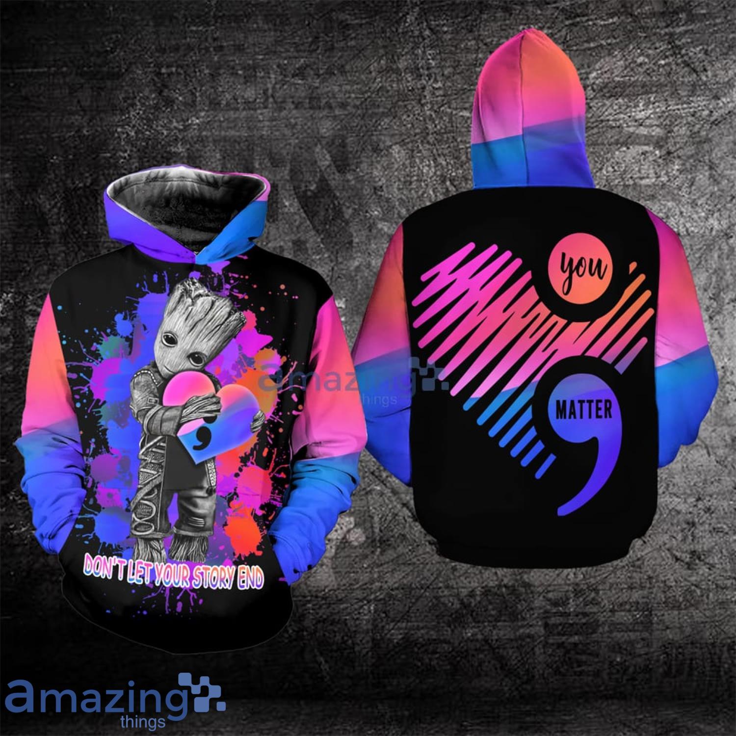 Suicide Awareness Don’t Let Your Story End Baby Groot All Over Print 3D Hoodie Product Photo 1