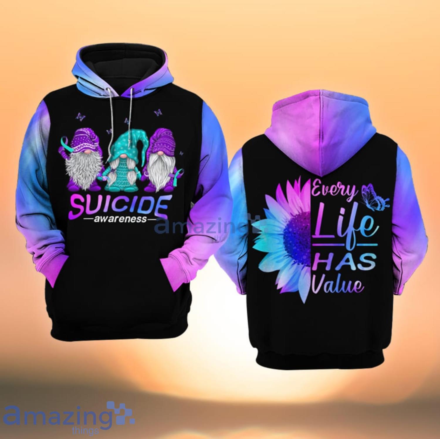 Suicide Awareness Every Life Has Value Gnome All Over Print 3D Hoodie Product Photo 1