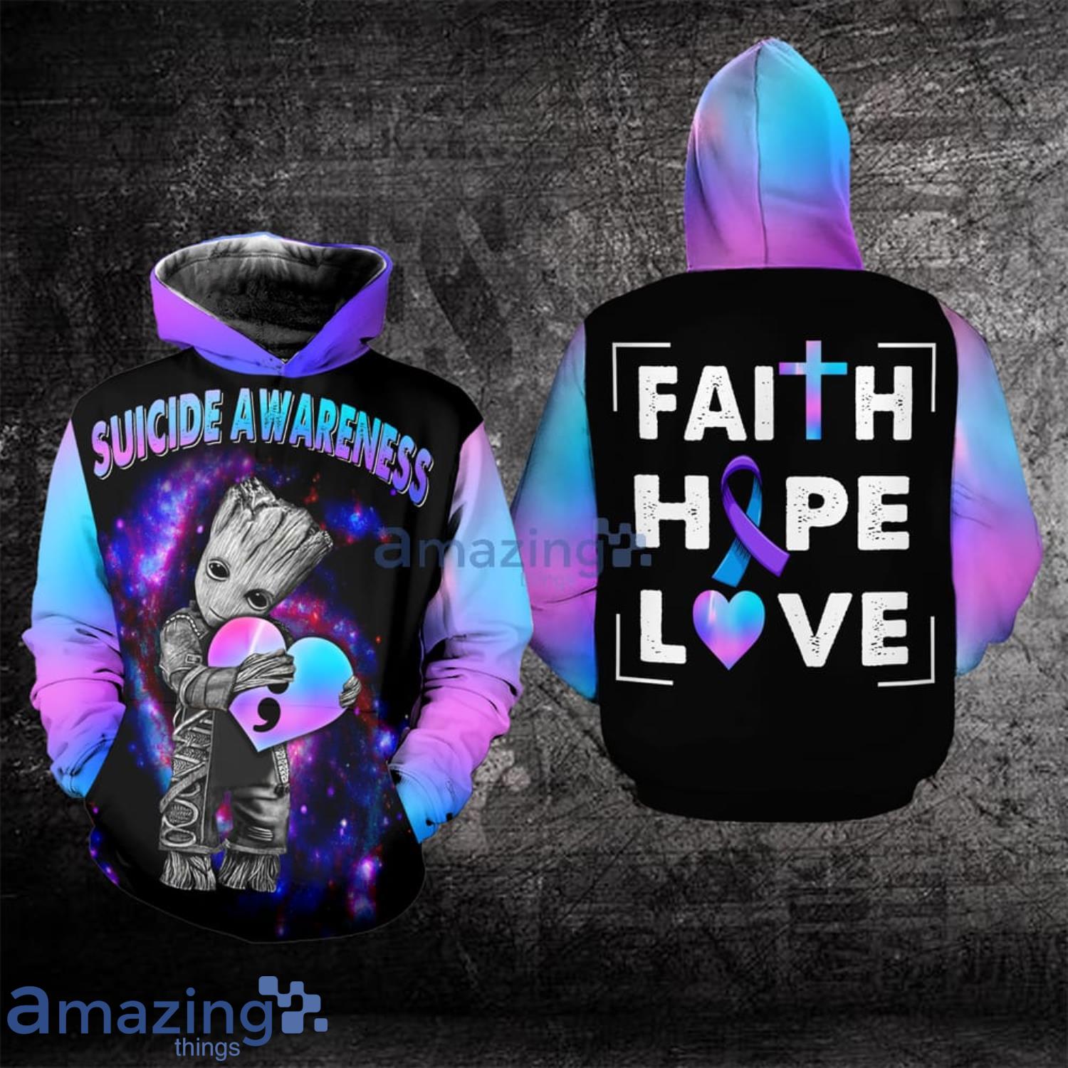Suicide Awareness Faith Hope Love baby Groot All Over Print 3D Hoodie Product Photo 1