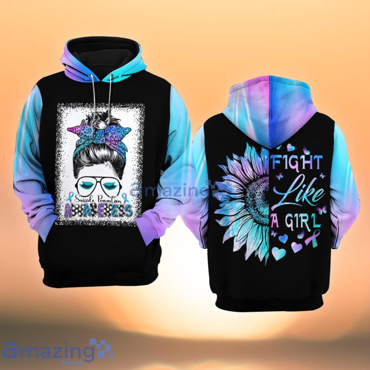 Suicide Awareness Fight Like A Girl Girt And Sunflower All Over Print 3D Hoodie Product Photo 1