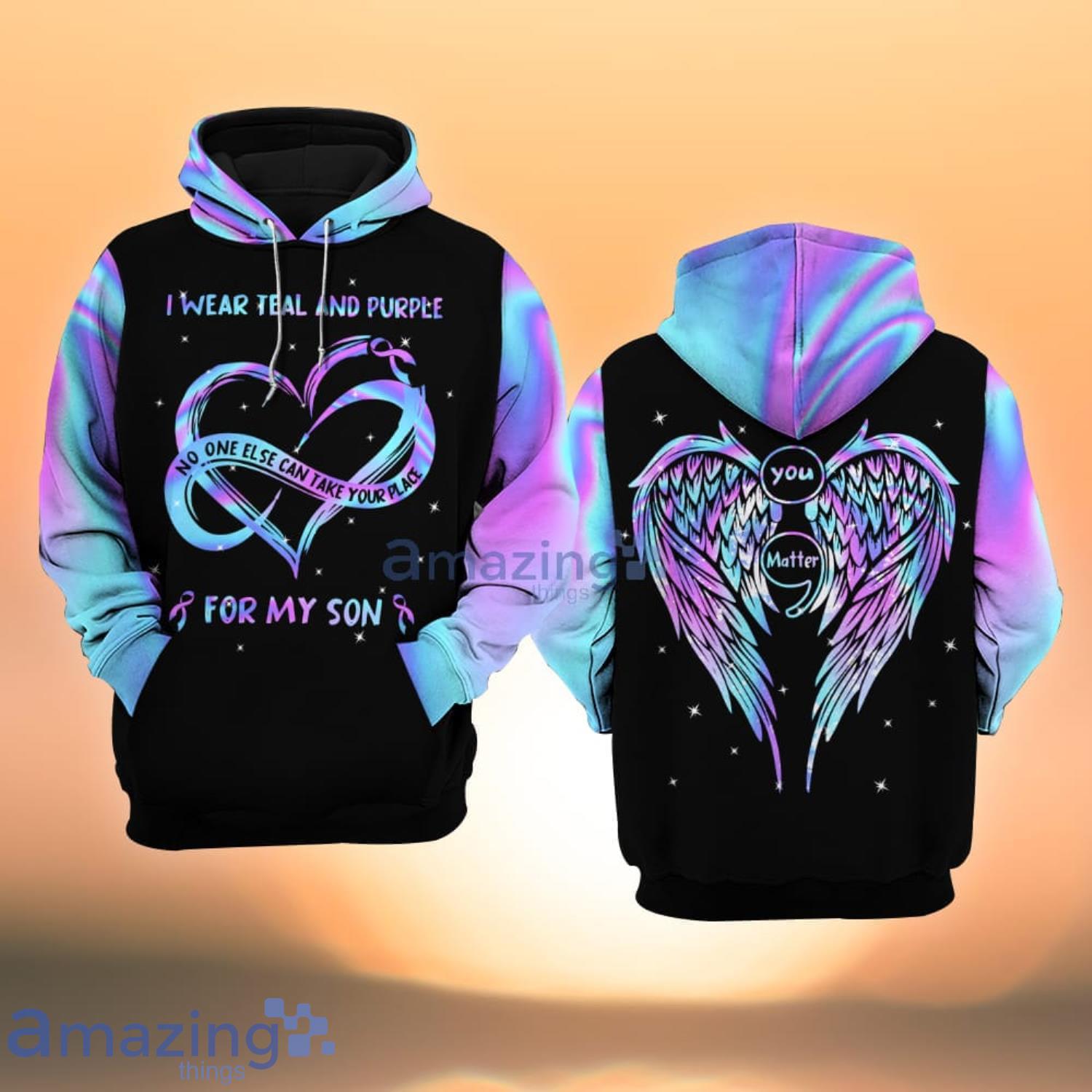 Suicide Awareness For My Son  Wings Pattern All Over Print 3D Hoodie Product Photo 1