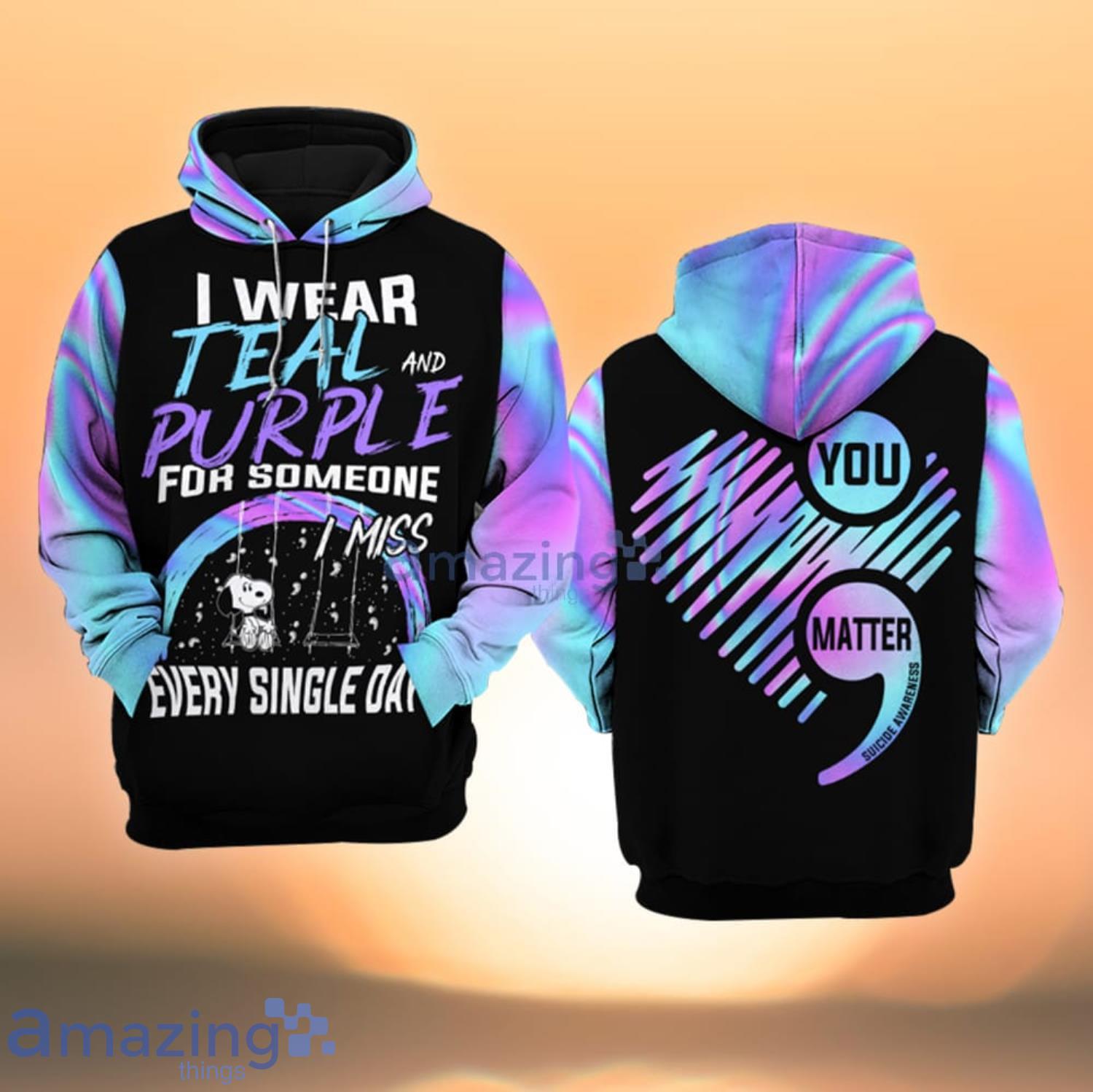 Suicide Awareness I Wear Teal And Purple All Over Print 3D Hoodie Product Photo 1