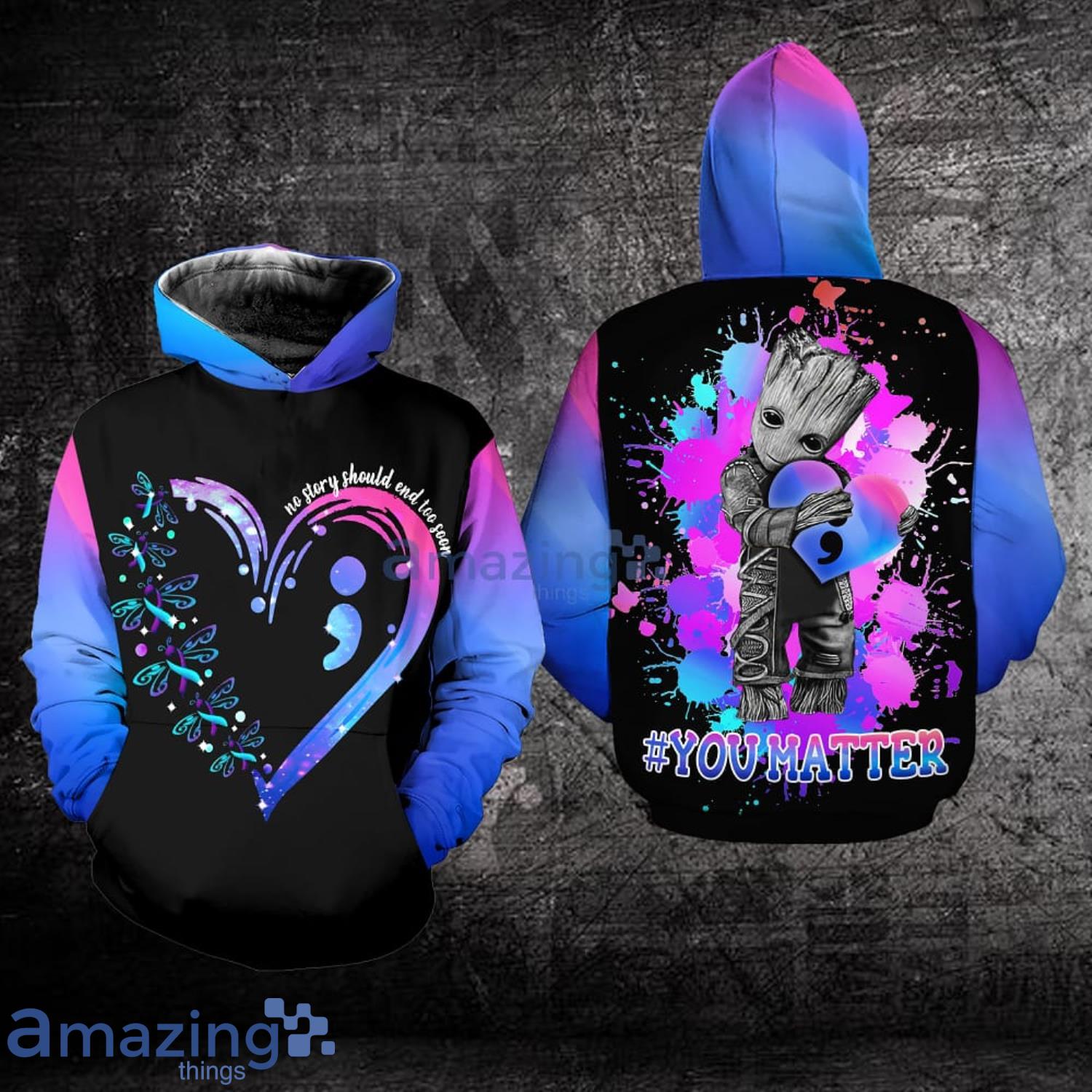 Suicide Awareness No Story Should End Too Soon Baby Groot All Over Print 3D Hoodie Product Photo 1