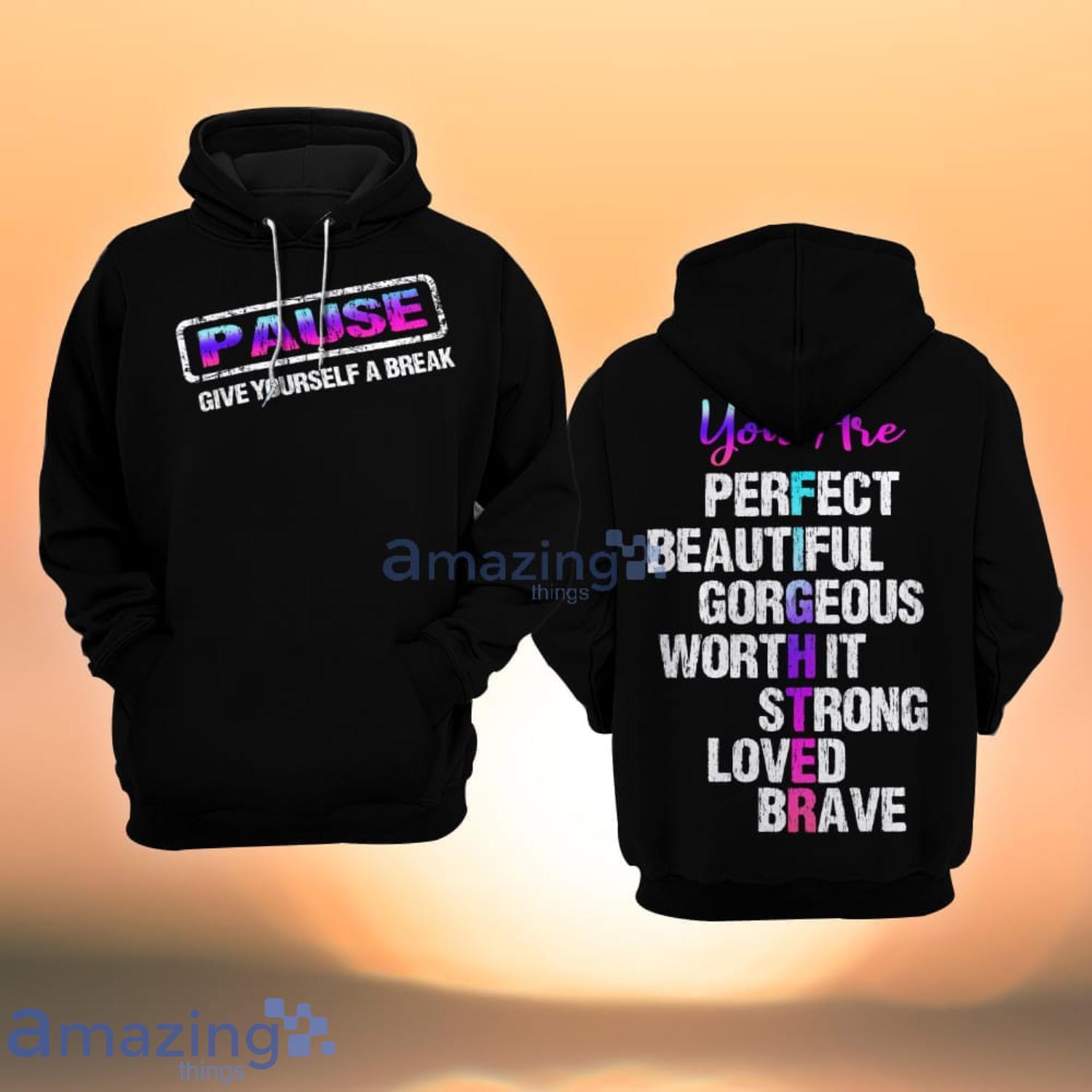 Suicide Awareness Pause Give Yourself A Break All Over Print 3D Hoodie Product Photo 1