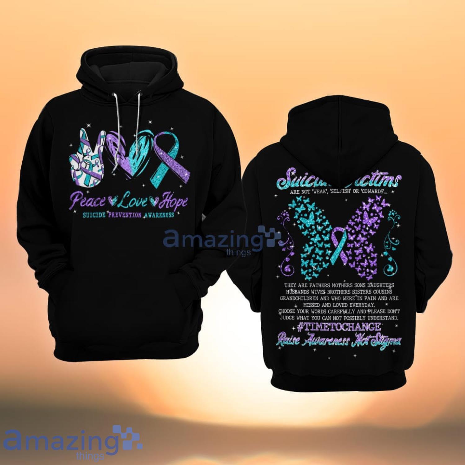 Suicide Awareness Peace Love Hope All Over Print 3D Hoodie Product Photo 1