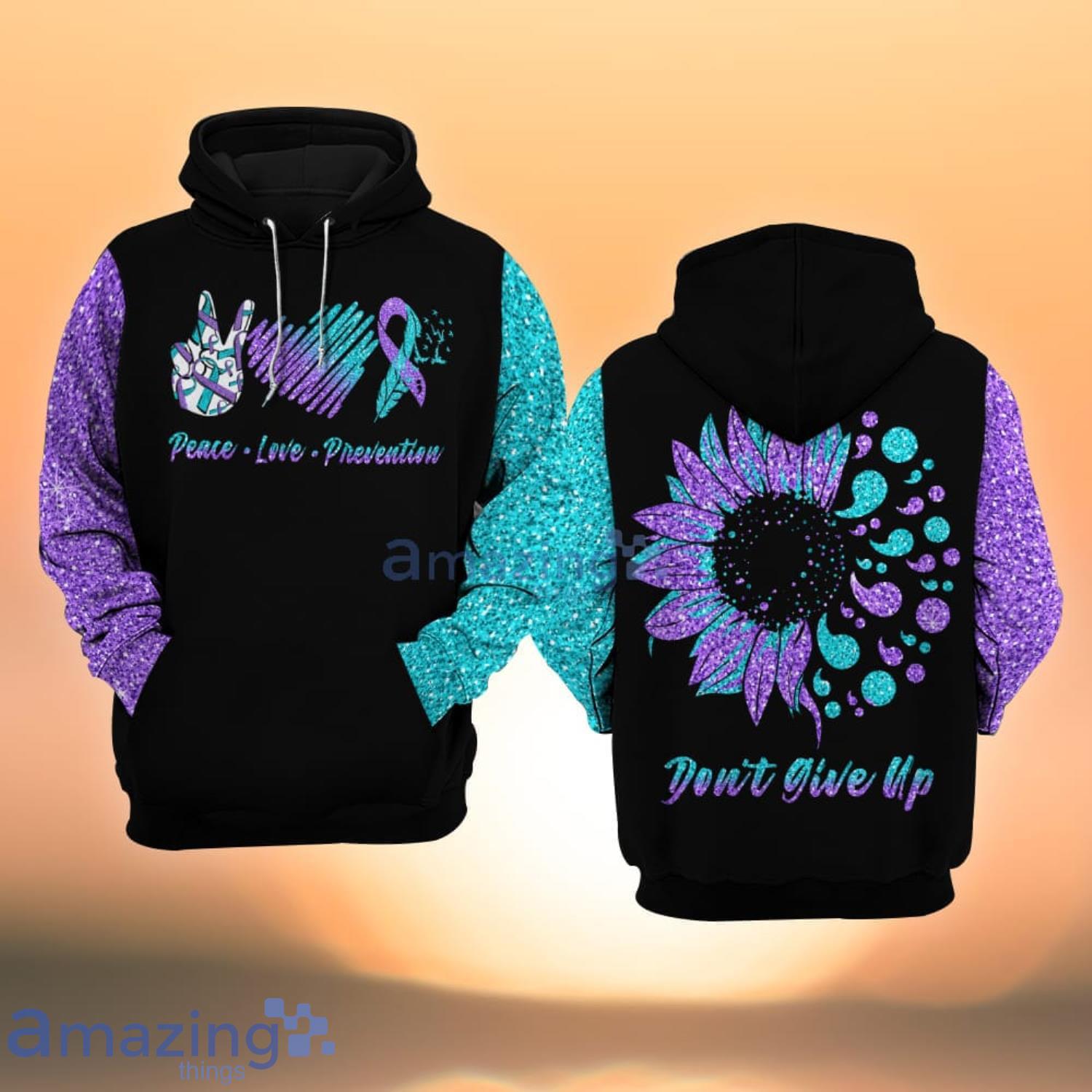 Suicide Awareness Peace Love Prevention Don't Give Up All Over Print 3D Hoodie Product Photo 1