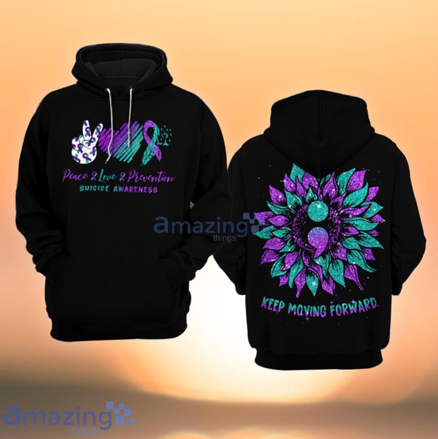 Suicide Awareness Peace Love Prevention Sunflower Black All Over Print 3D Hoodie Product Photo 1
