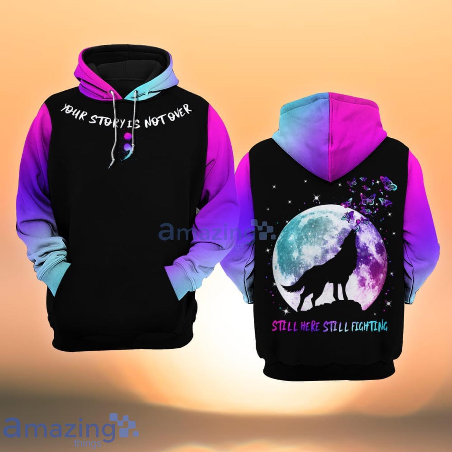 Suicide Awareness Still Here Still Fighting Wolf All Over Print 3D Hoodie Product Photo 1