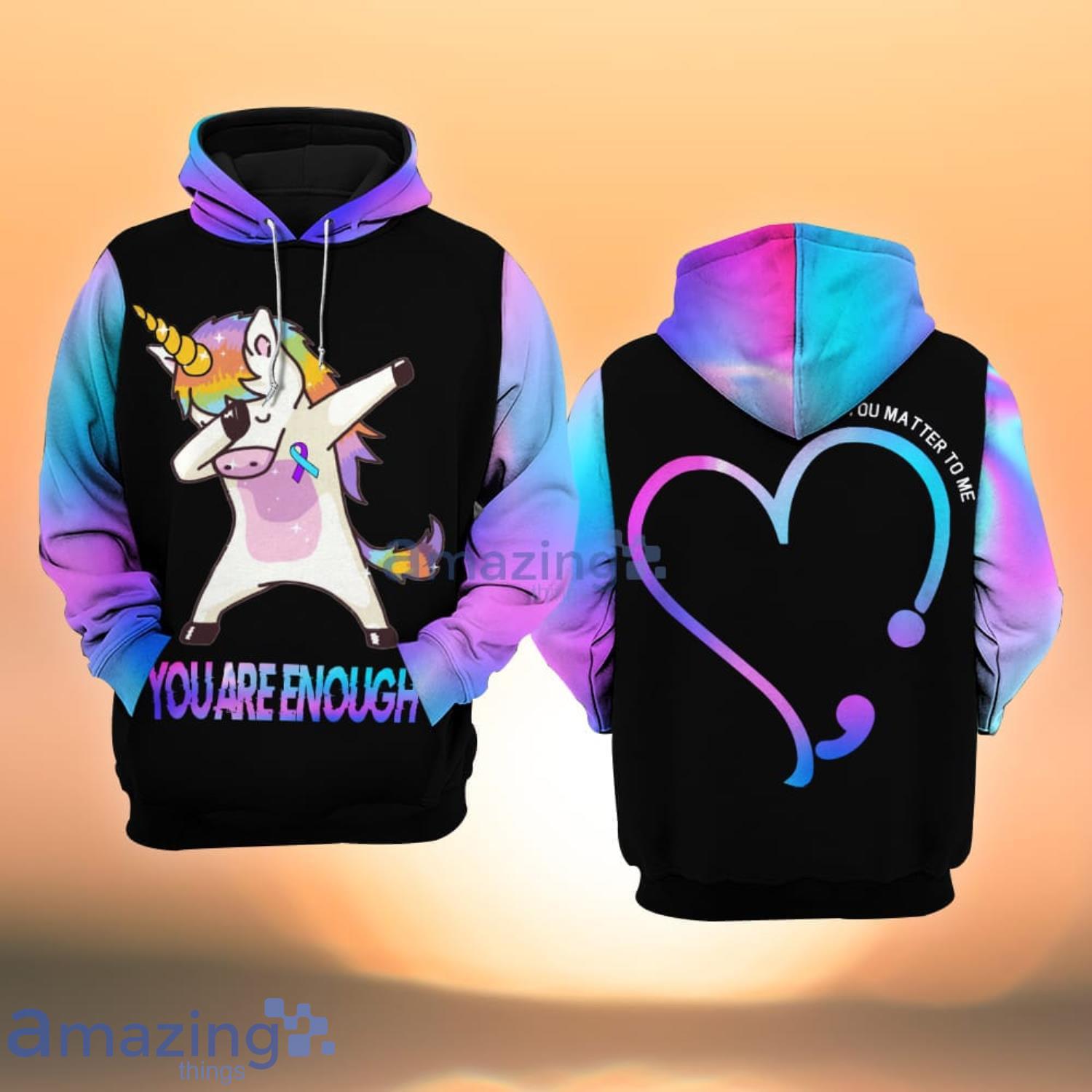 Suicide Awareness You Are Enough Unicorn All Over Print 3D Hoodie Product Photo 1