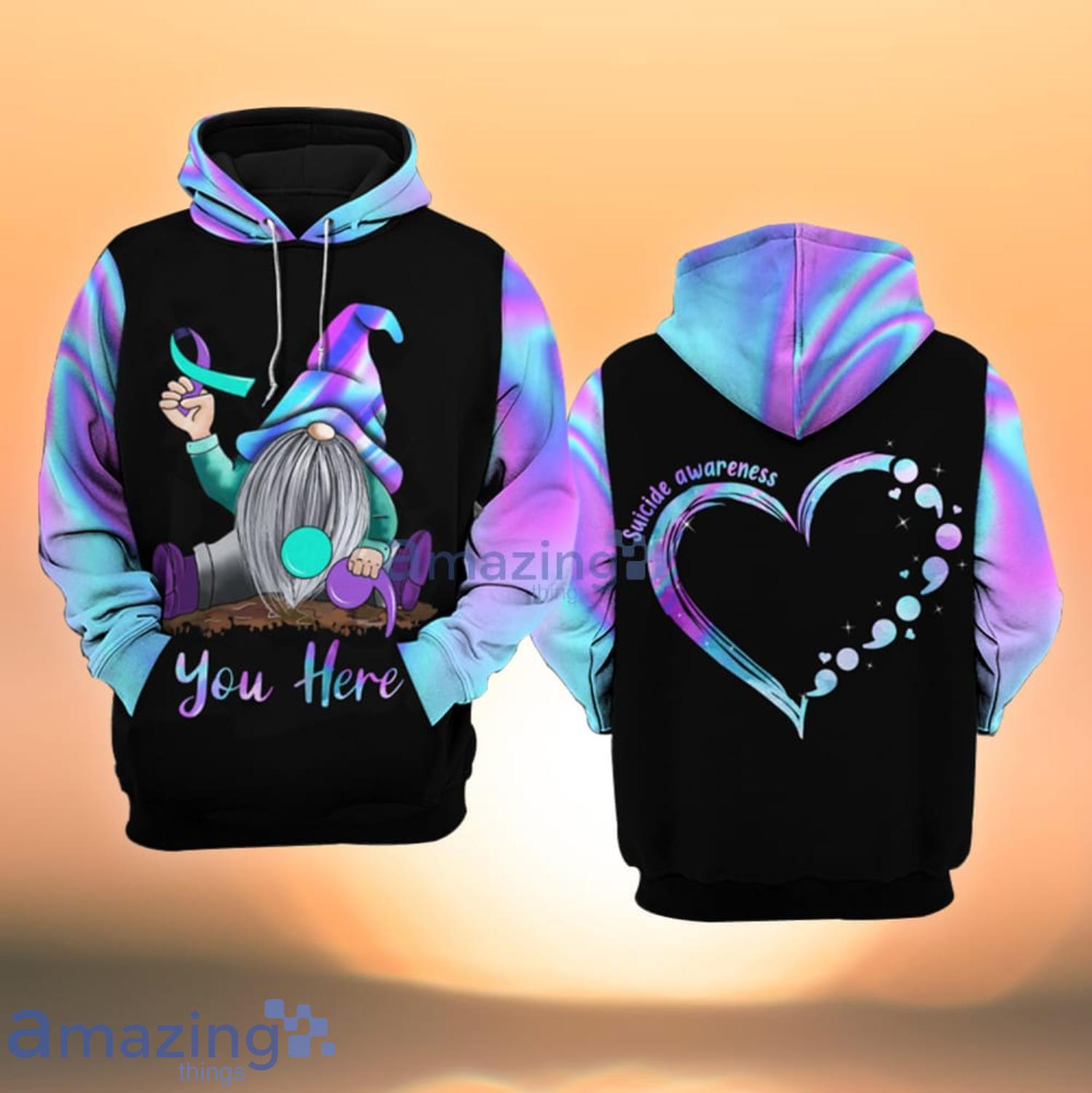 Suicide Awareness You Here Gnome All Over Print 3D Hoodie Product Photo 1