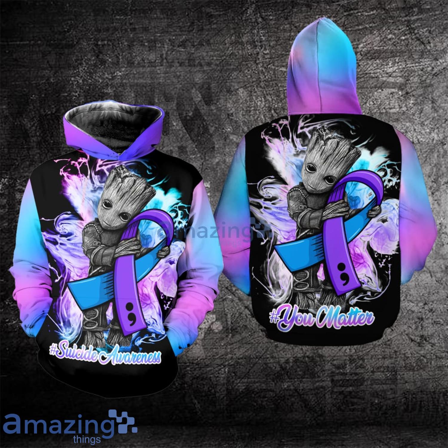 Suicide Awareness You Matter Baby Groot All Over Print 3D Hoodie Product Photo 1 Suicide Awareness You Matter Baby Groot All Over Print 3D Hoodie Product Photo 1