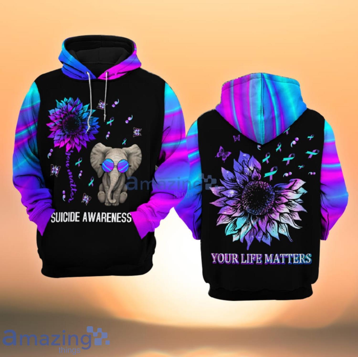 Suicide Awareness Your Life Matters Sunflower And Elephant All Over Print 3D Hoodie Product Photo 1