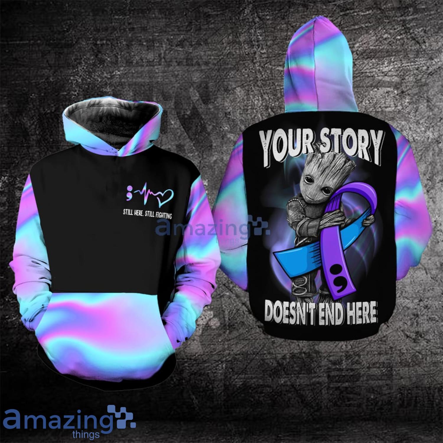 Suicide Awareness Your Story Doesn’t End Here Baby Groot All Over Print 3D Hoodie Product Photo 1