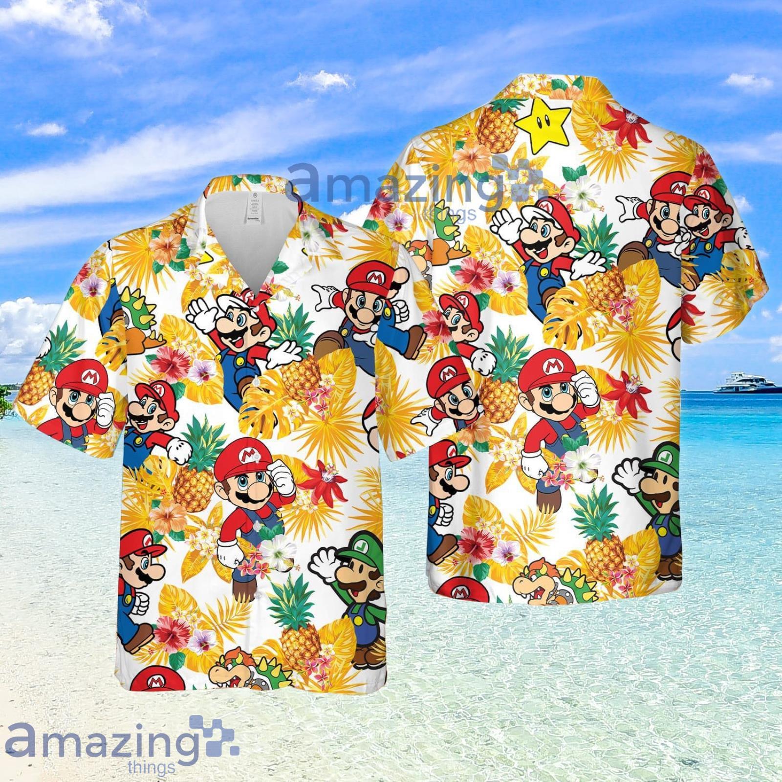Super Mario Bros Pineapple Tropical Flower Summer Set Hawaiian Shirt And Shorts image Super Mario Bros Pineapple Tropical Flower Summer Set Hawaiian Shirt And Shorts Product Photo 2