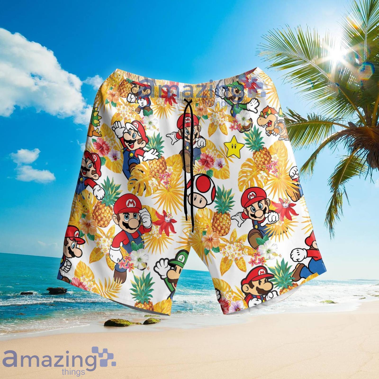 Super Mario Bros Pineapple Tropical Flower Summer Set Hawaiian Shirt And Shorts image Super Mario Bros Pineapple Tropical Flower Summer Set Hawaiian Shirt And Shorts Product Photo 3