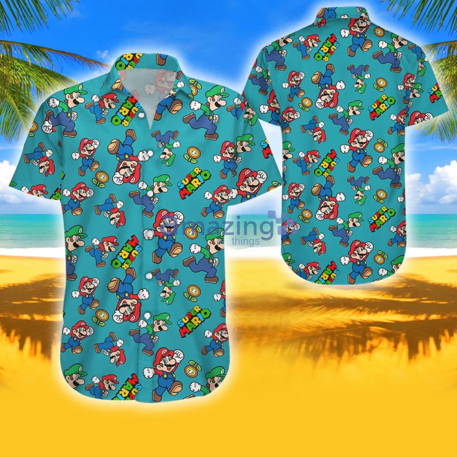 Super Mario with fire Flower Tropical Aloha Combo Hawaiian Shirt And Shorts Gift For Summer Product Photo 1