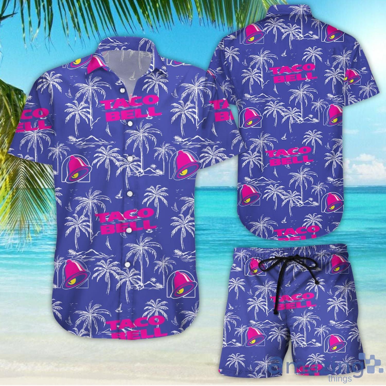 Taco Bell Palm Tree Pattern Tropical Flower Aloha Hawaiian Shirt And Beach Short Set Product Photo 1