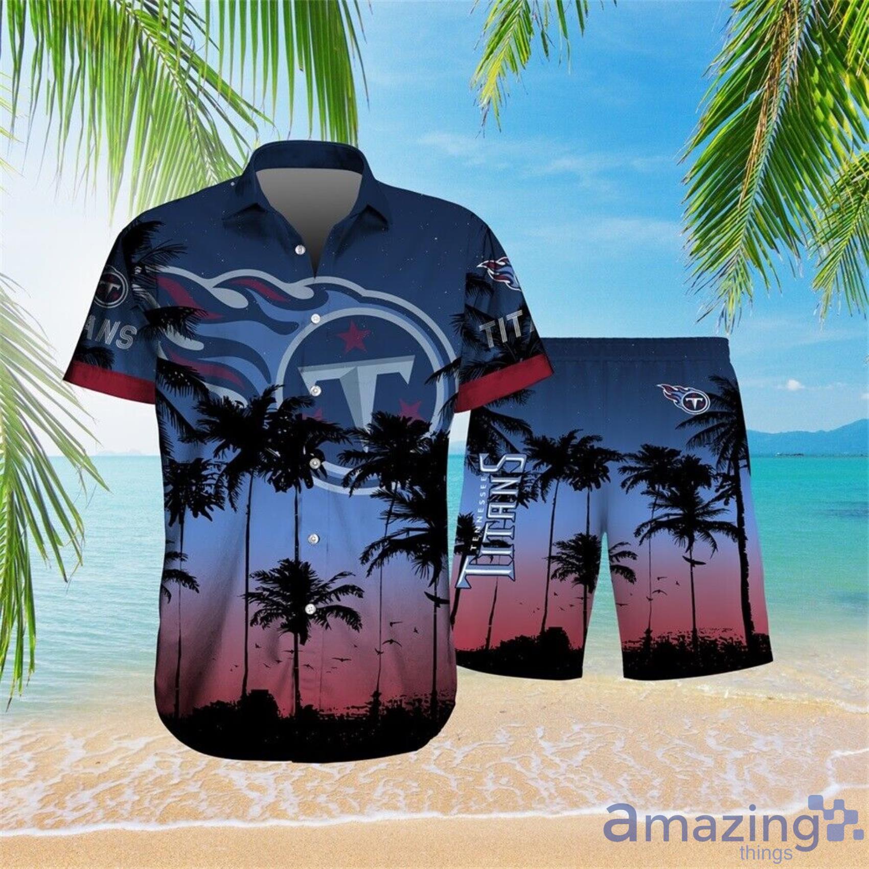 Tennessee Titans NflCoconut Trees Summer Beach Digital Art Hawaiian Shirt  And Beach Short