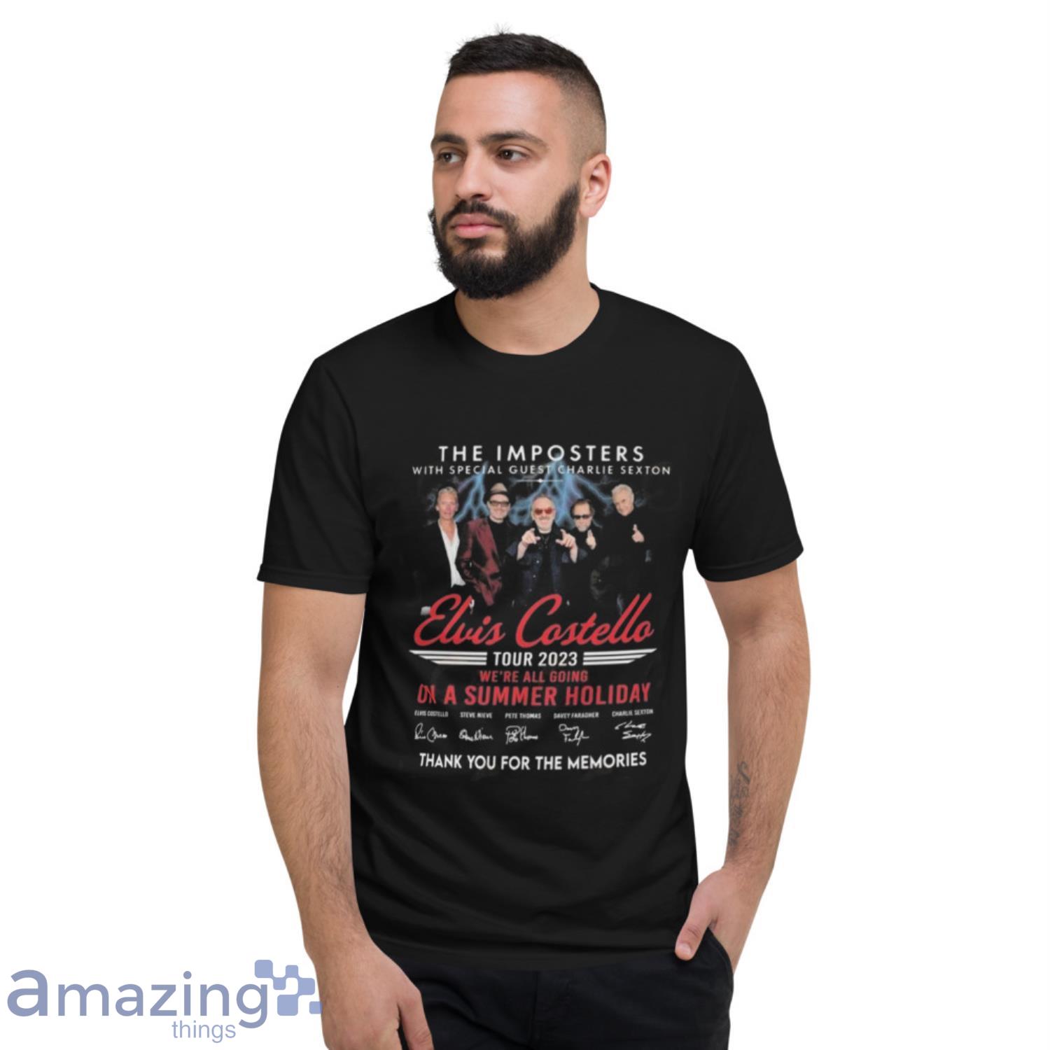The Imposters Elvis Costello Tour 2023 We’re All Going On A Summer Holiday Thank You For The Memories Signatures Shirt image The Imposters Elvis Costello Tour 2023 We’re All Going On A Summer Holiday Thank You For The Memories Signatures Shirt - Short Sleeve T-Shirt