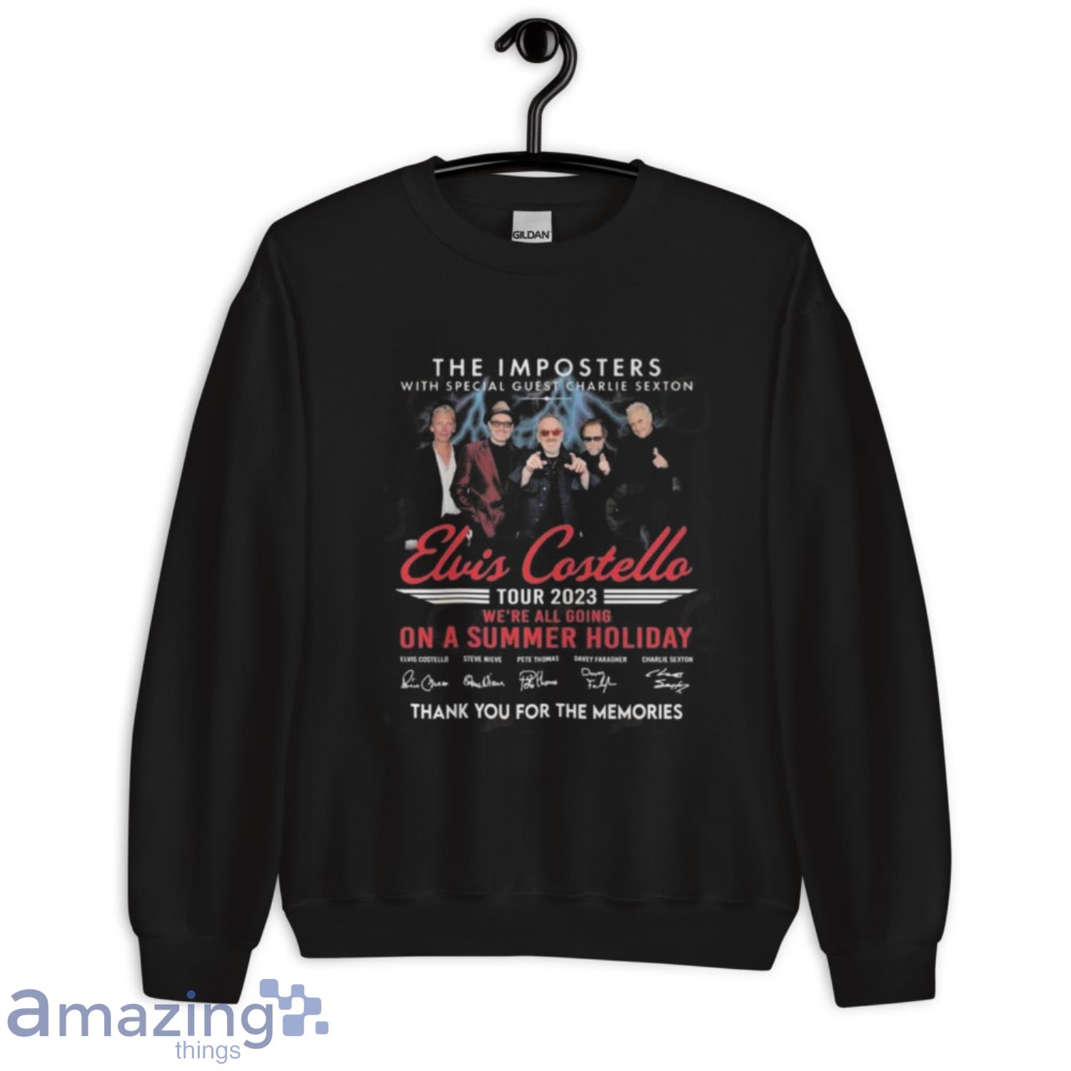 The Imposters Elvis Costello Tour 2023 We’re All Going On A Summer Holiday Thank You For The Memories Signatures Shirt image The Imposters Elvis Costello Tour 2023 We’re All Going On A Summer Holiday Thank You For The Memories Signatures Shirt - Unisex Crewneck Sweatshirt
