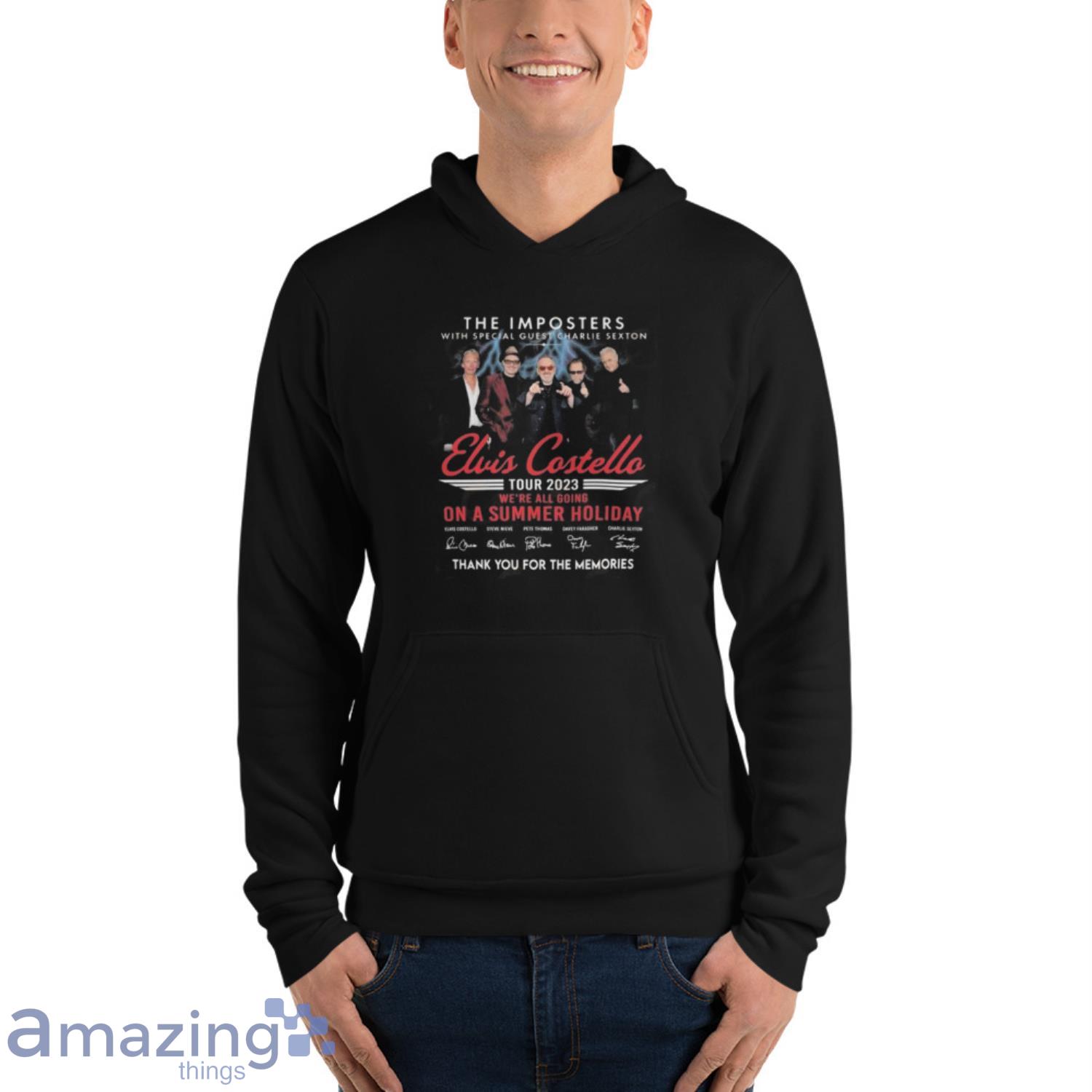 The Imposters Elvis Costello Tour 2023 We’re All Going On A Summer Holiday Thank You For The Memories Signatures Shirt image The Imposters Elvis Costello Tour 2023 We’re All Going On A Summer Holiday Thank You For The Memories Signatures Shirt - Unisex Fleece Pullover Hoodie