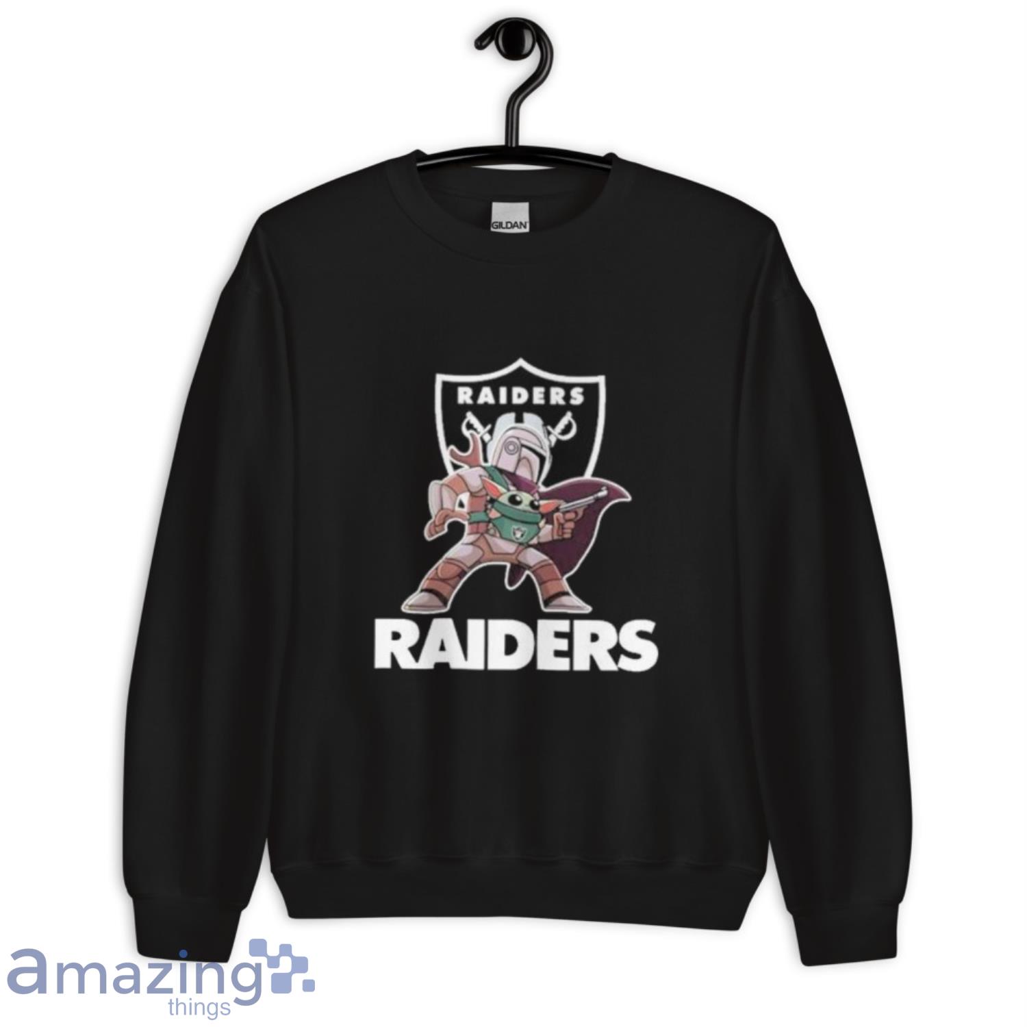 The Mandalorian Hug Baby Yoda Las Vegas Raiders Shirt image The Mandalorian Hug Baby Yoda Las Vegas Raiders Shirt - Unisex Crewneck Sweatshirt