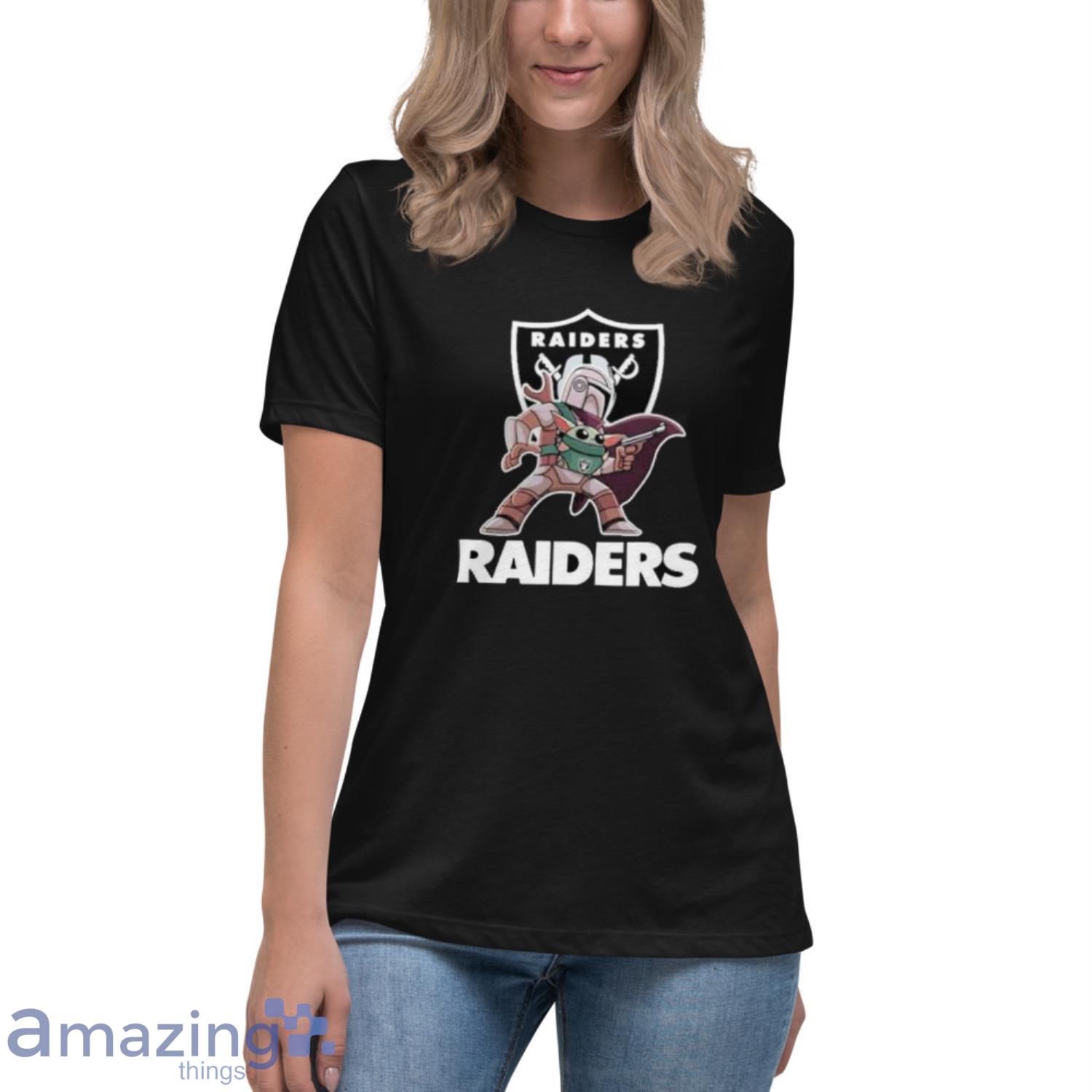 The Mandalorian Hug Baby Yoda Las Vegas Raiders Shirt image The Mandalorian Hug Baby Yoda Las Vegas Raiders Shirt - Womens Relaxed Short Sleeve Jersey Tee